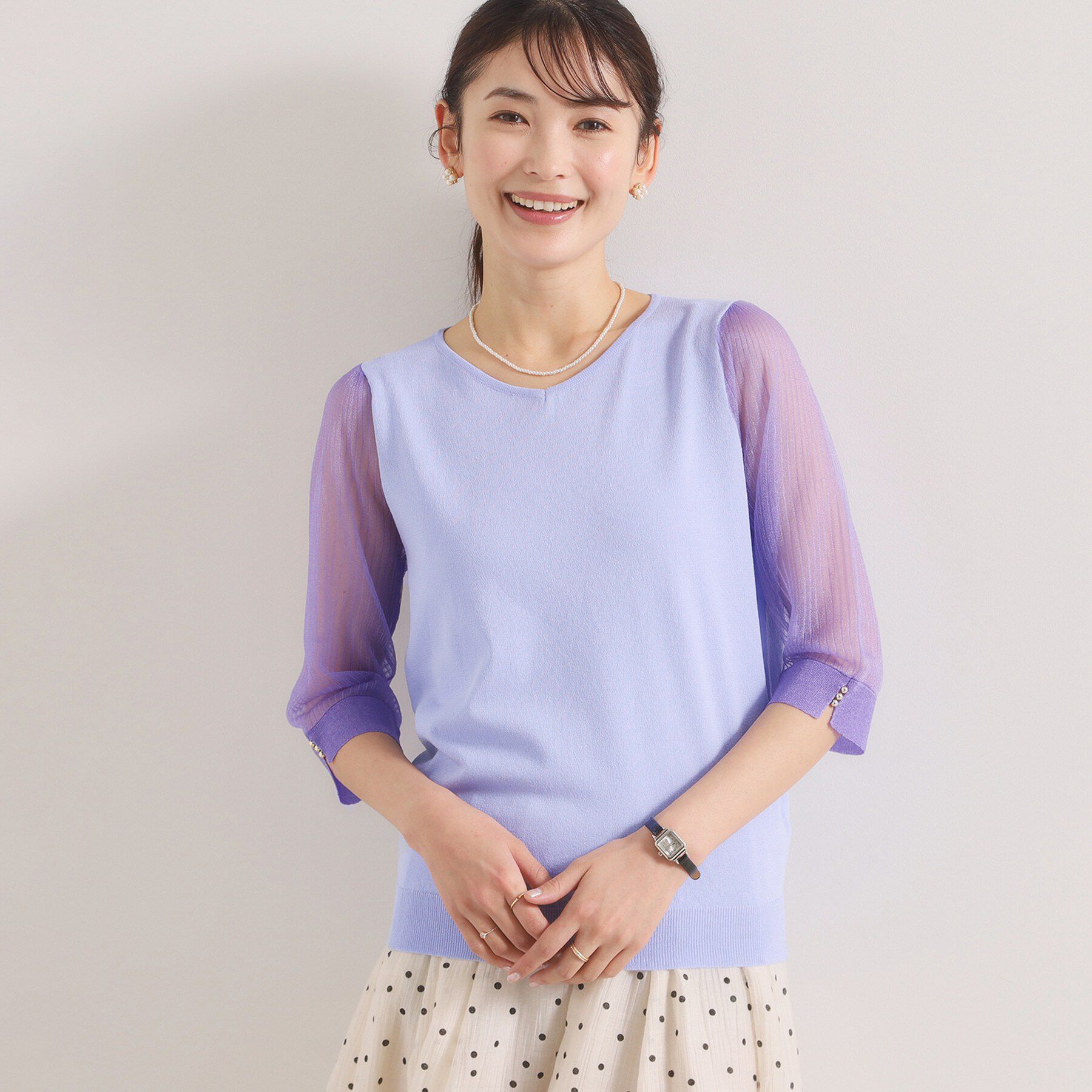 ITS&rsquo;DEMO「【手洗い可】袖シアーニット」|ニット・セーター|ラベンダー(080)