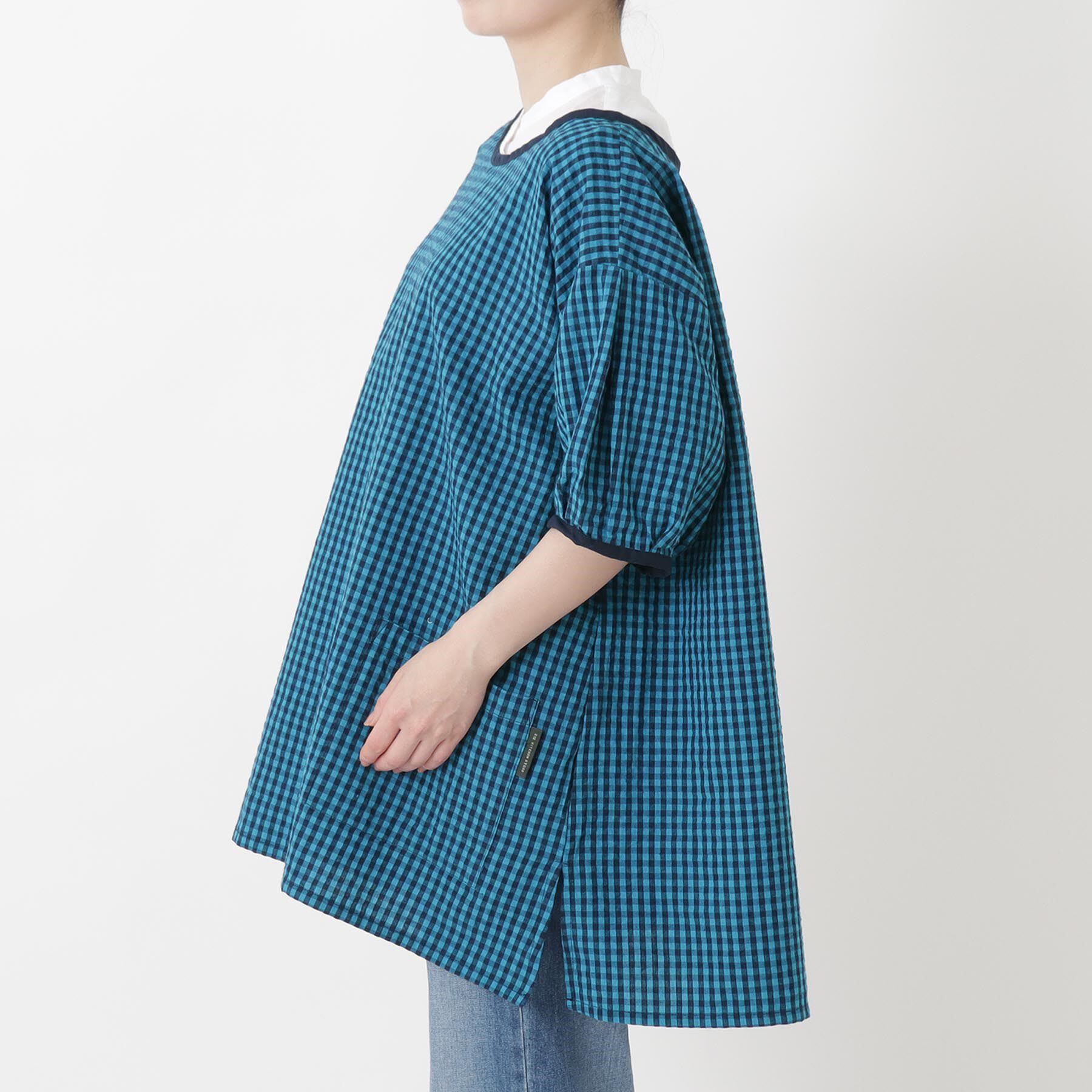 212 KITCHEN STORE「ギンガムサッカー半袖かっぽう着 BL」|食器・キッチングッズ|