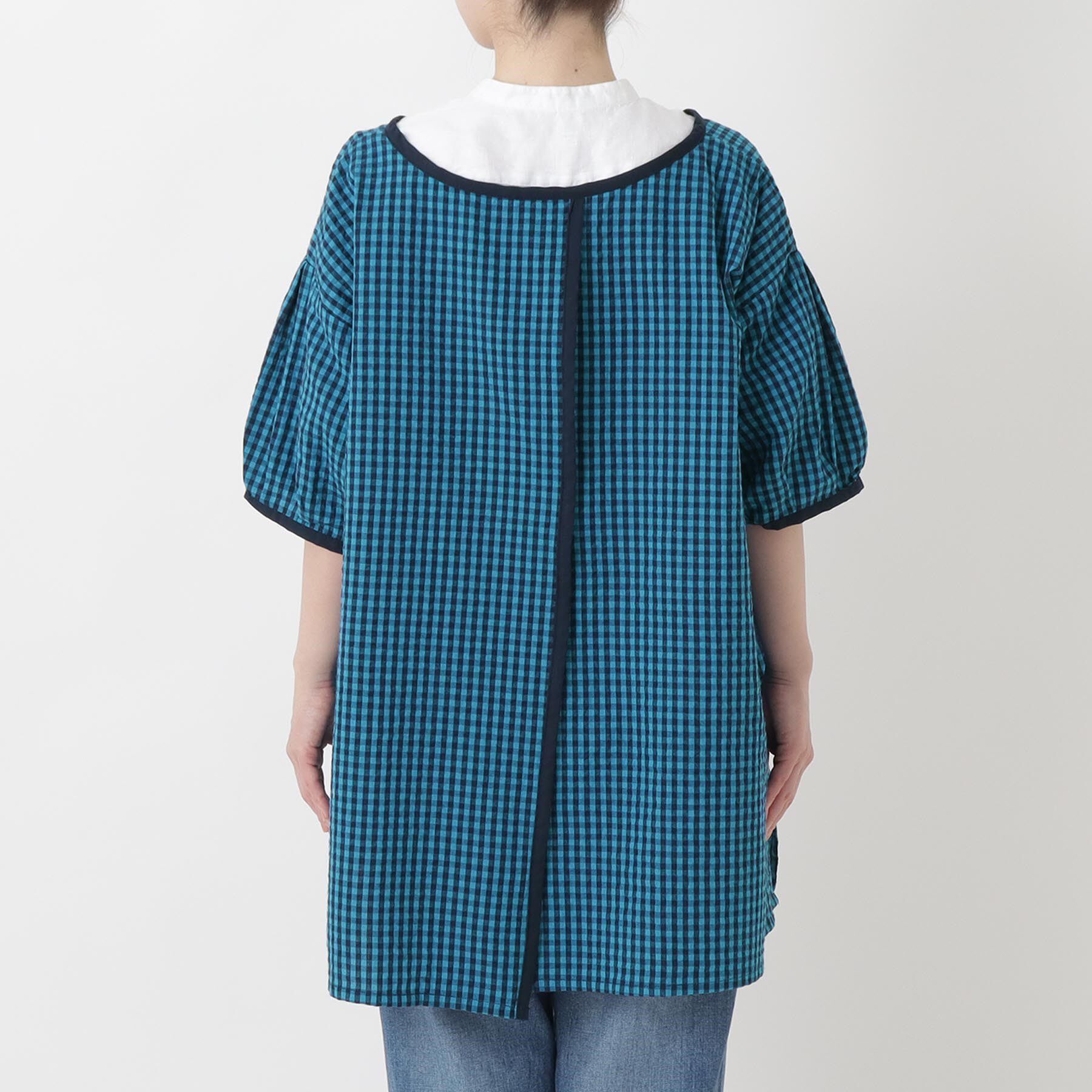 212 KITCHEN STORE「ギンガムサッカー半袖かっぽう着 BL」|食器・キッチングッズ|