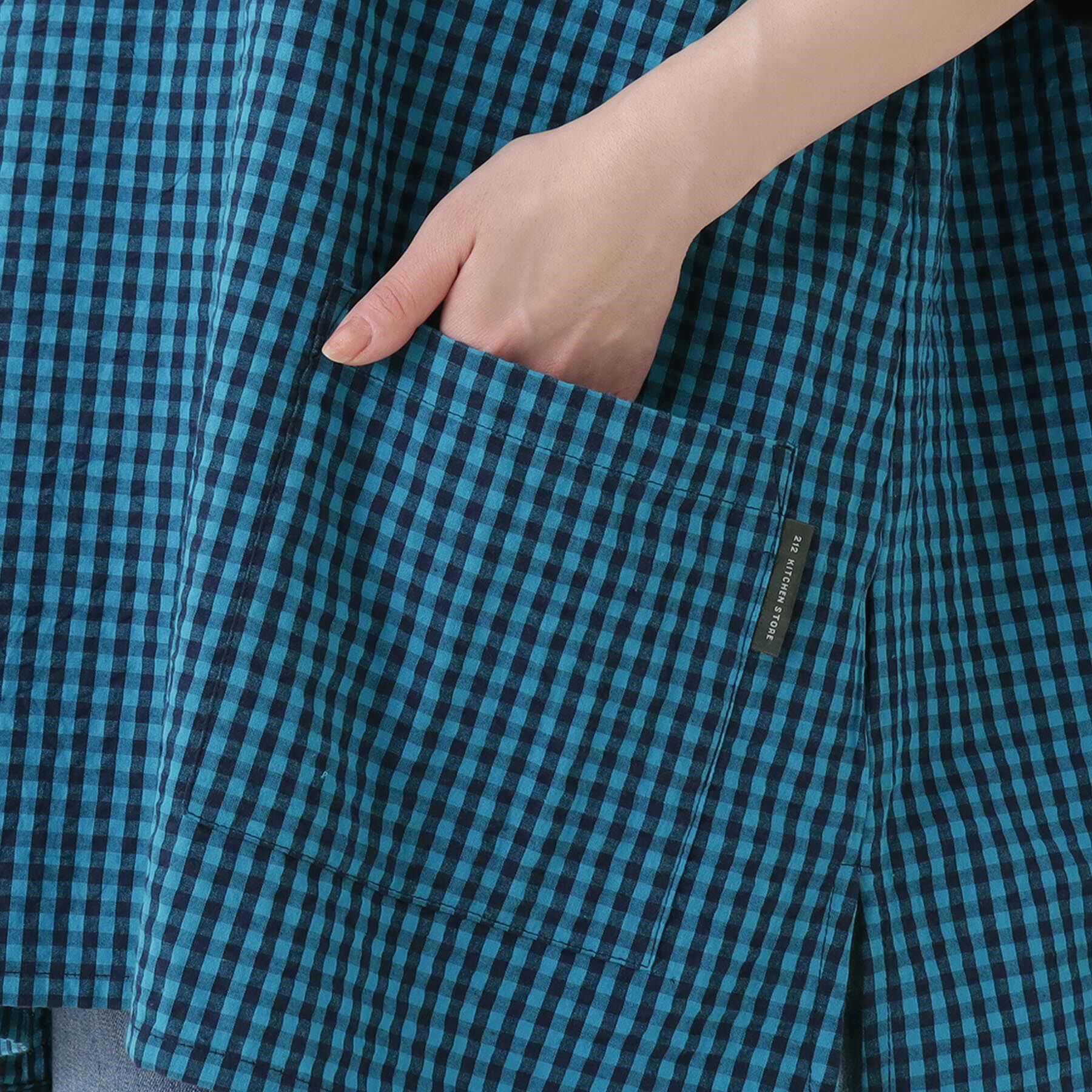 212 KITCHEN STORE「ギンガムサッカー半袖かっぽう着 BL」|食器・キッチングッズ|