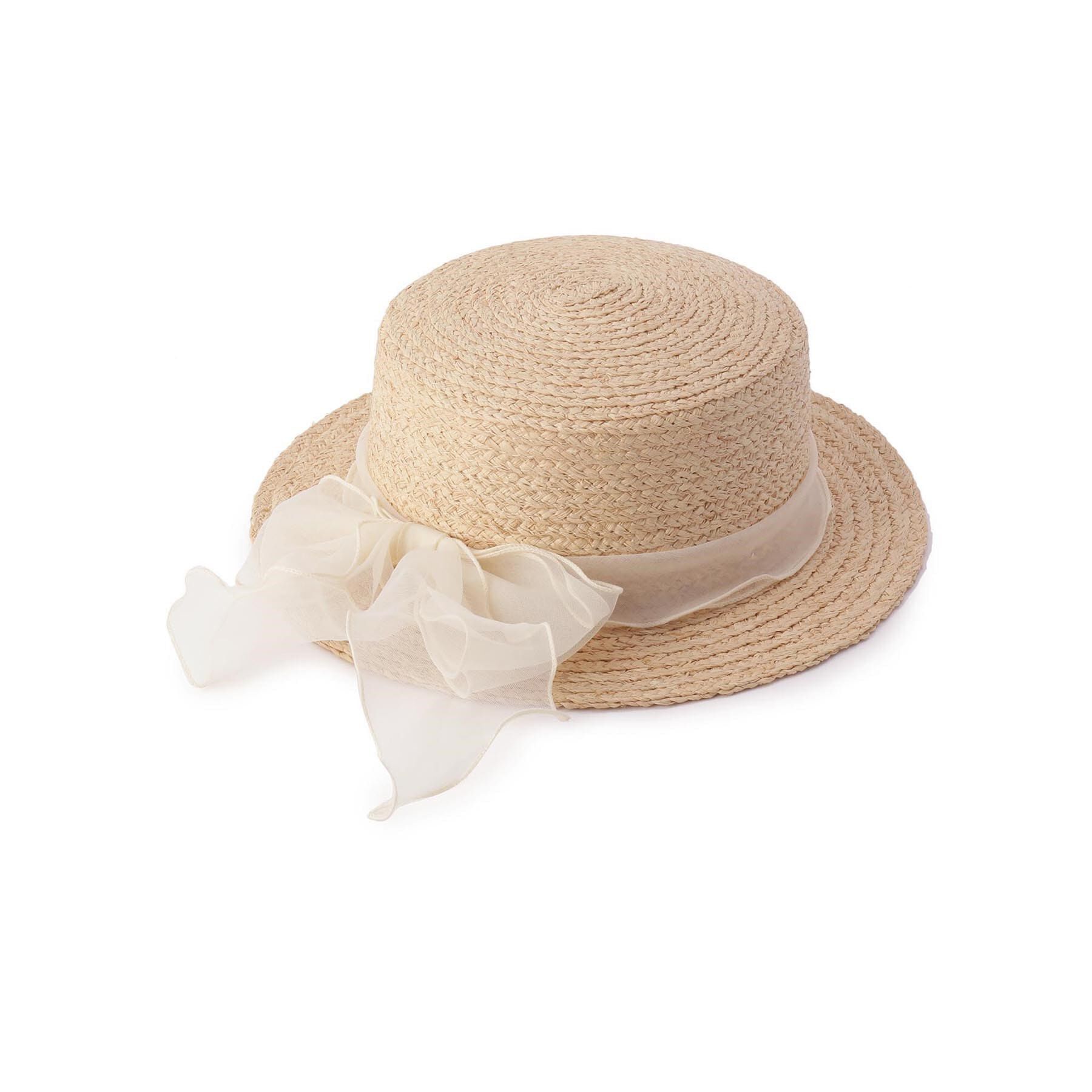 Grandedge「オーガンジーリボンカンカン帽子」|ハット|アイボリー(304)