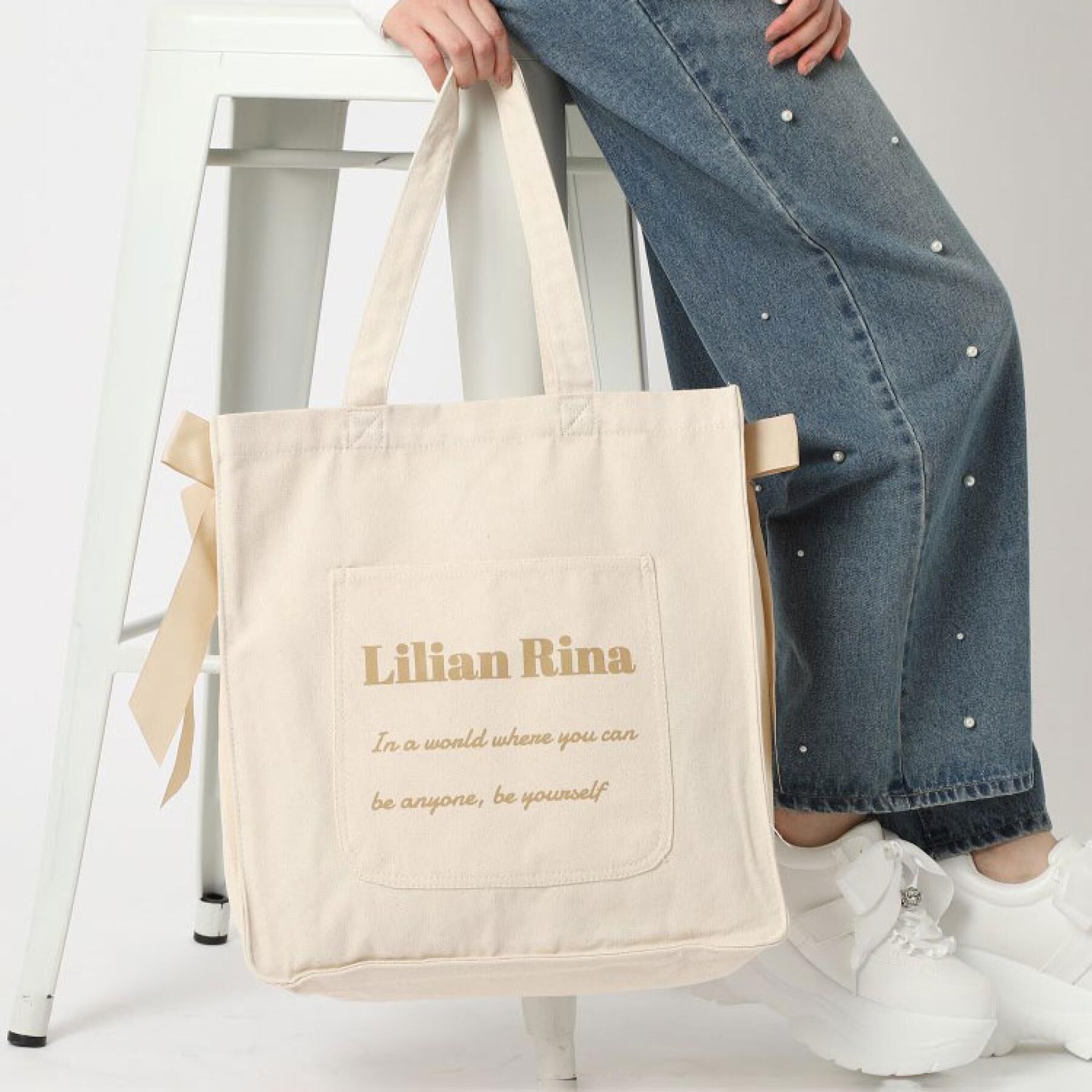 Ober Tashe「【新生活・新学期】推し活にもぴったり！リリアンリーナサイドリボントートバッグ」|トートバッグ|ベージュ(052)