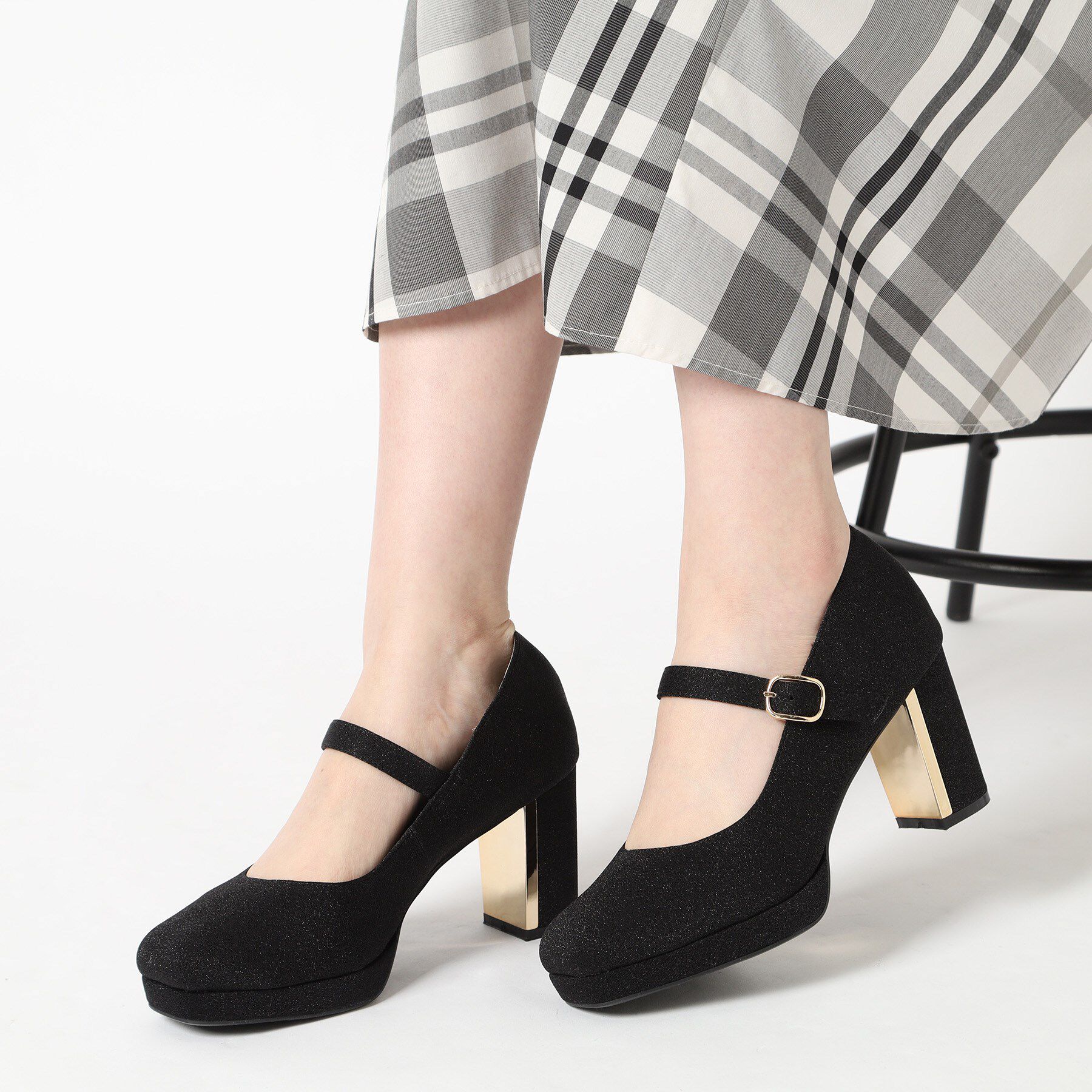 ESPERANZA「メッキプレートヒールストラップパンプス」|パンプス|