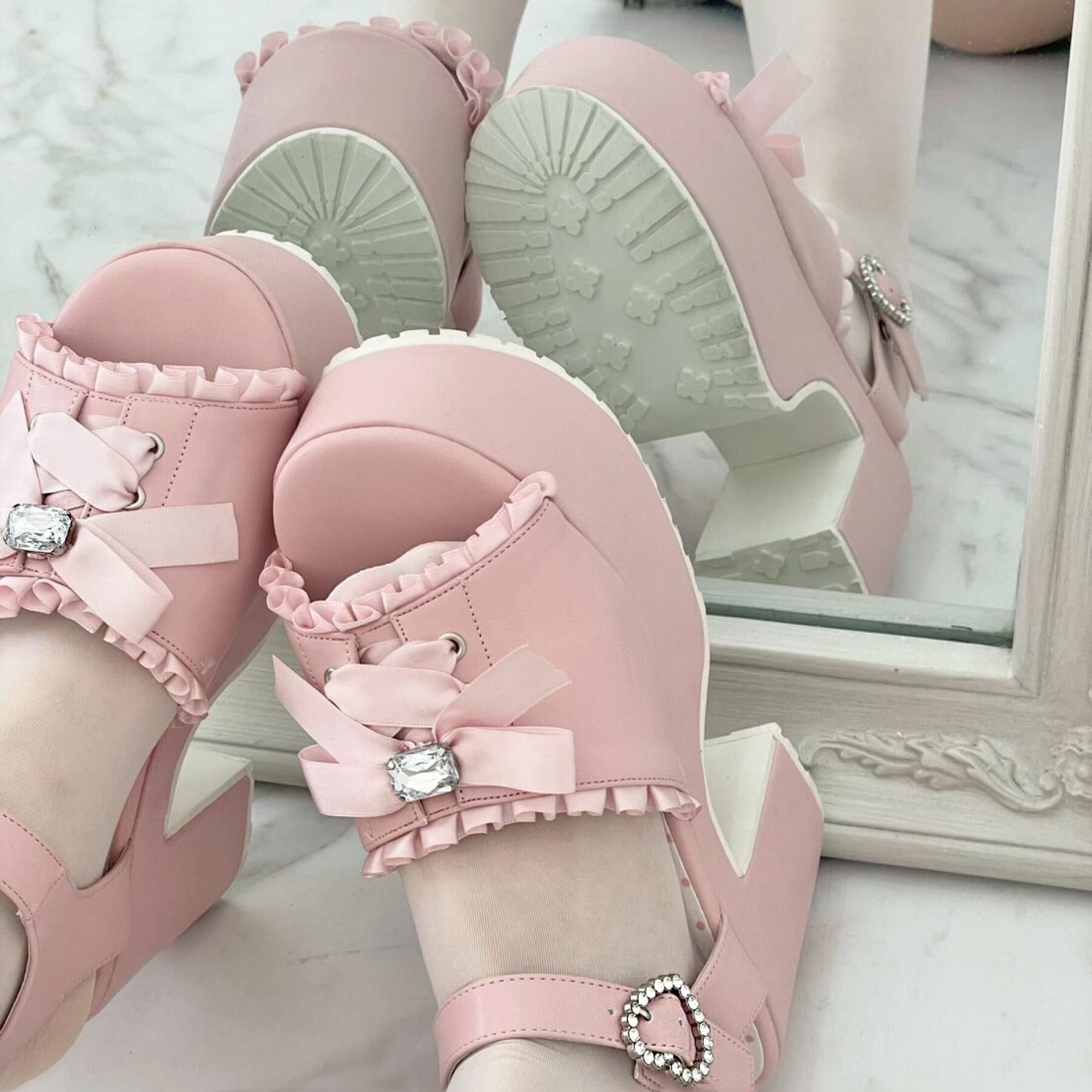 csT&P「地雷系 厚底リボンレースアップサンダル」|サンダル|