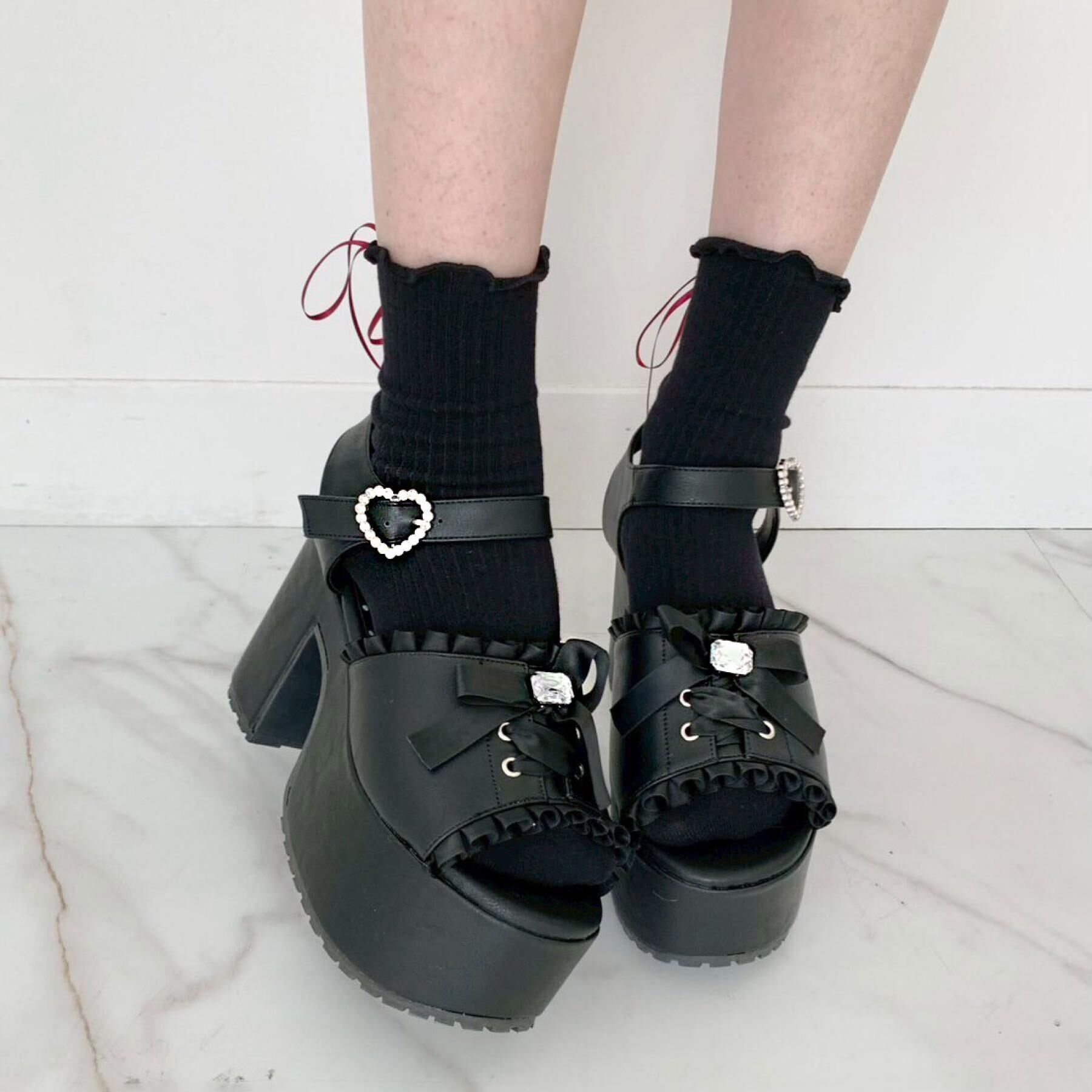 csT&P「地雷系 厚底リボンレースアップサンダル」|サンダル|