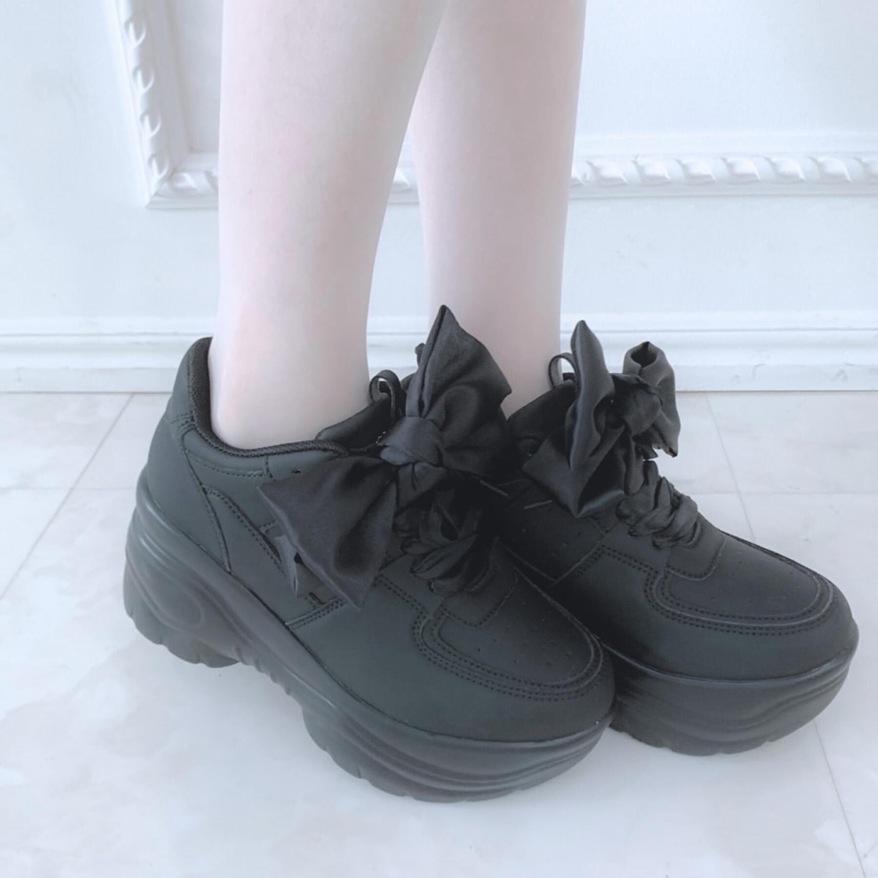 csT&P「厚底リボン取り外し可スニーカー」|スニーカー|ブラック(019)