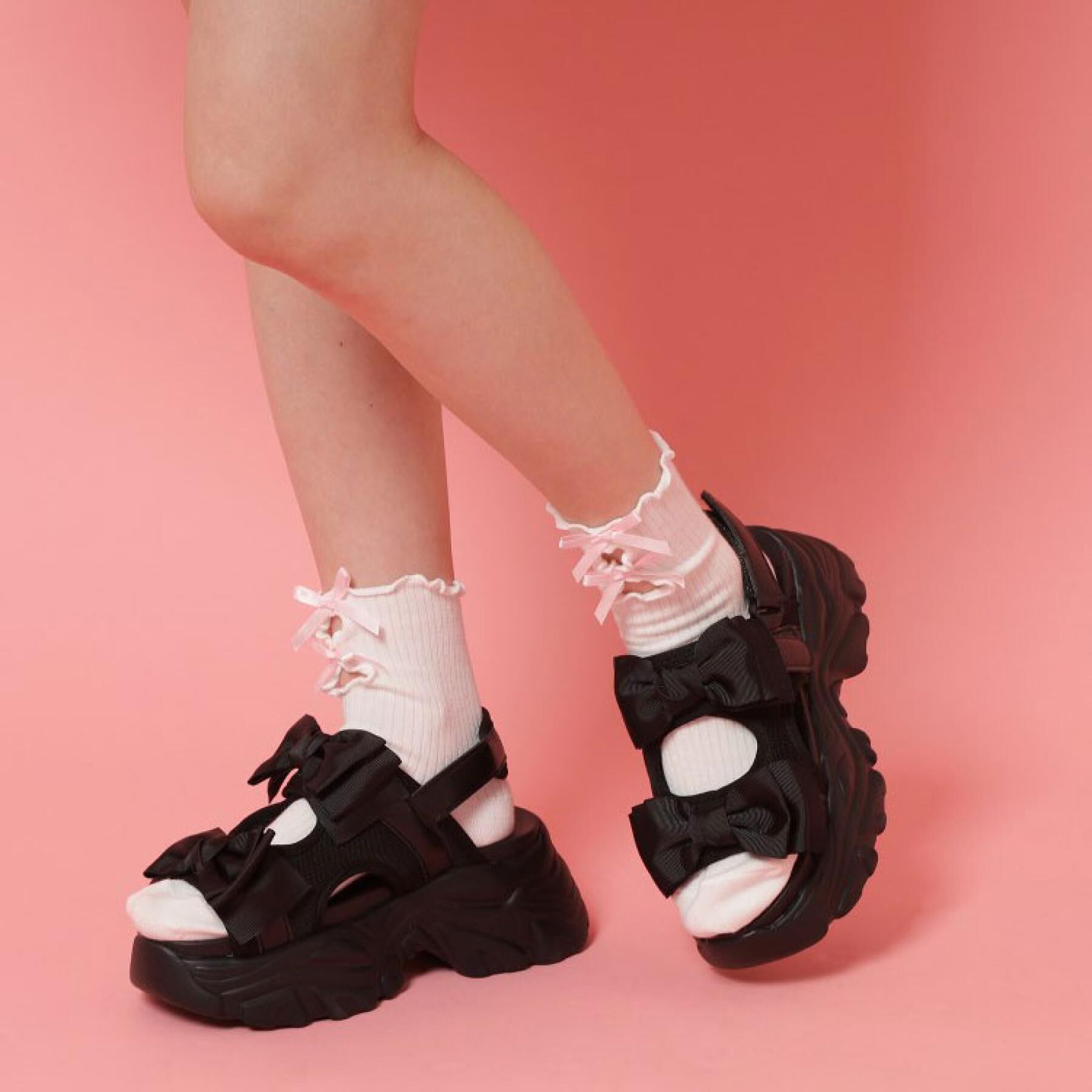 csT&P「厚底ダブルリボンサンダル」|サンダル|ブラック(019)