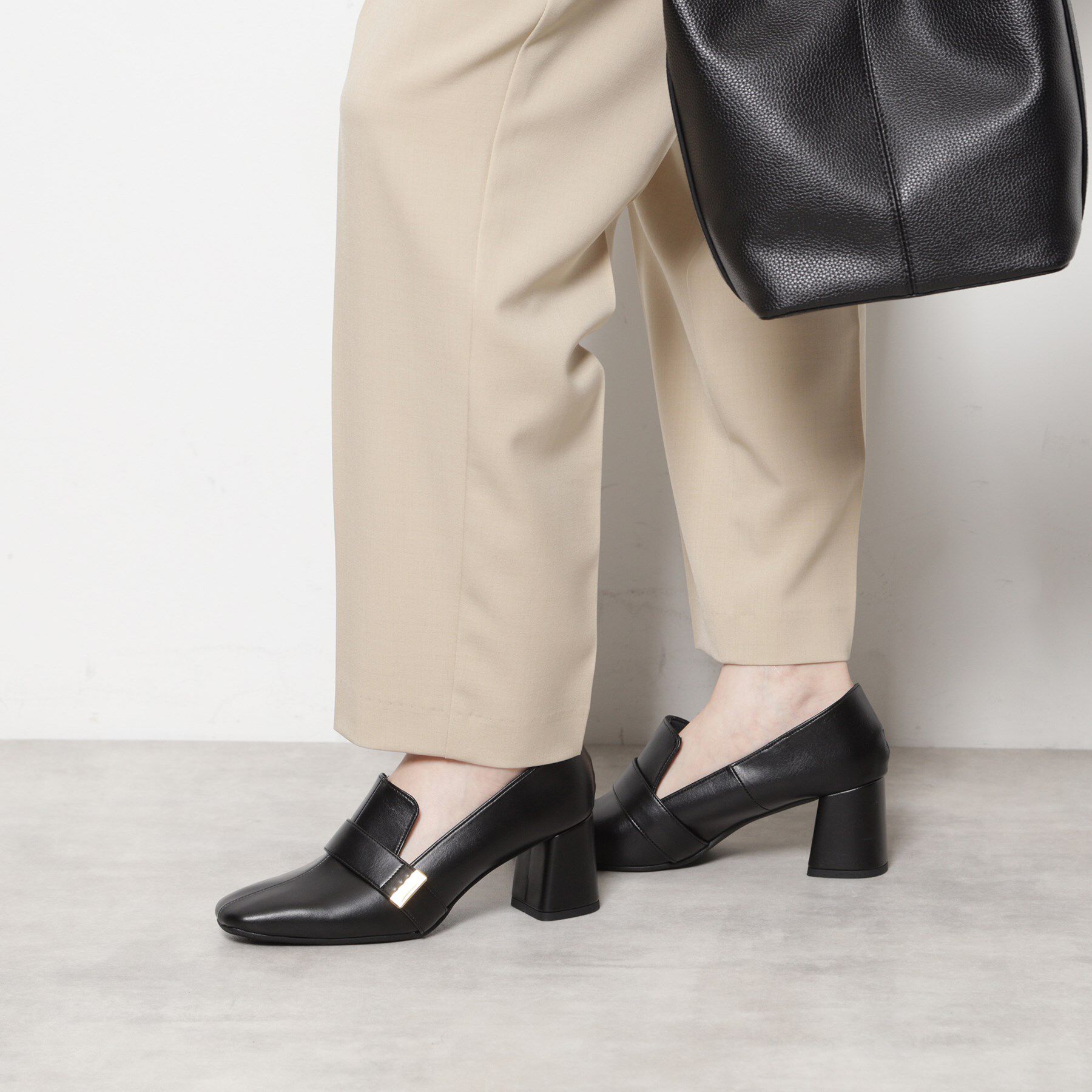 ESPERANZA「スクエアブロックヒールベルトローファー レイン対応」|パンプス|
