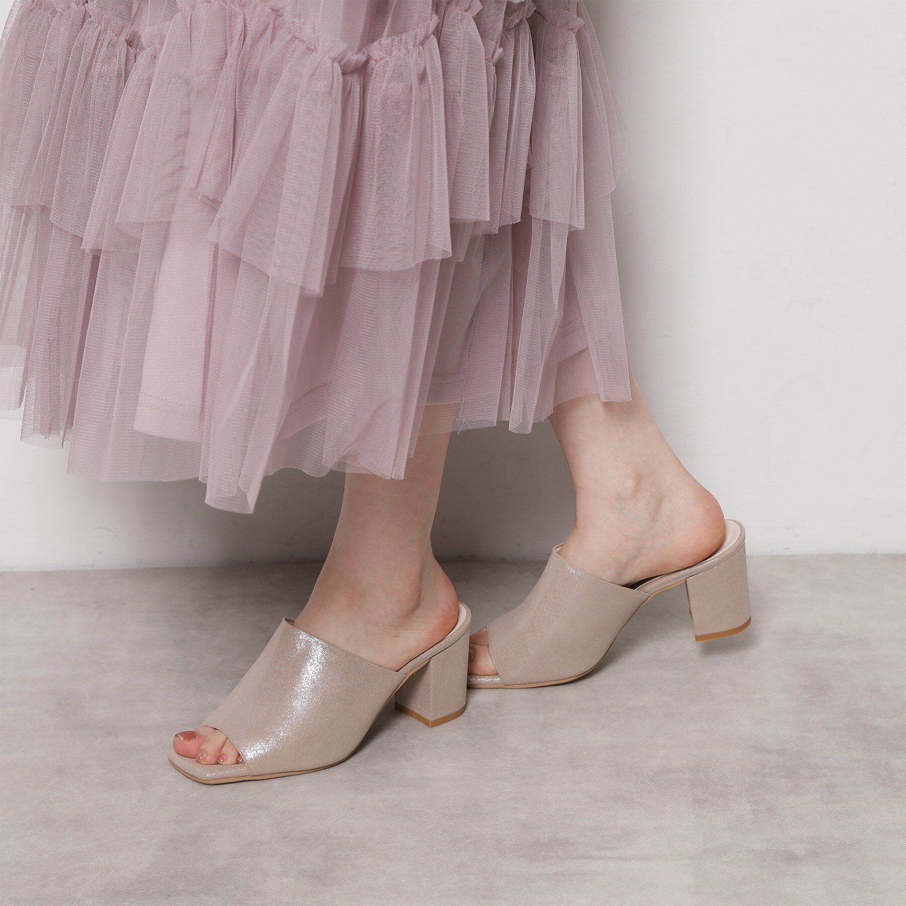 ESPERANZA「スクエアトゥブロックヒールミュール」|サンダル|