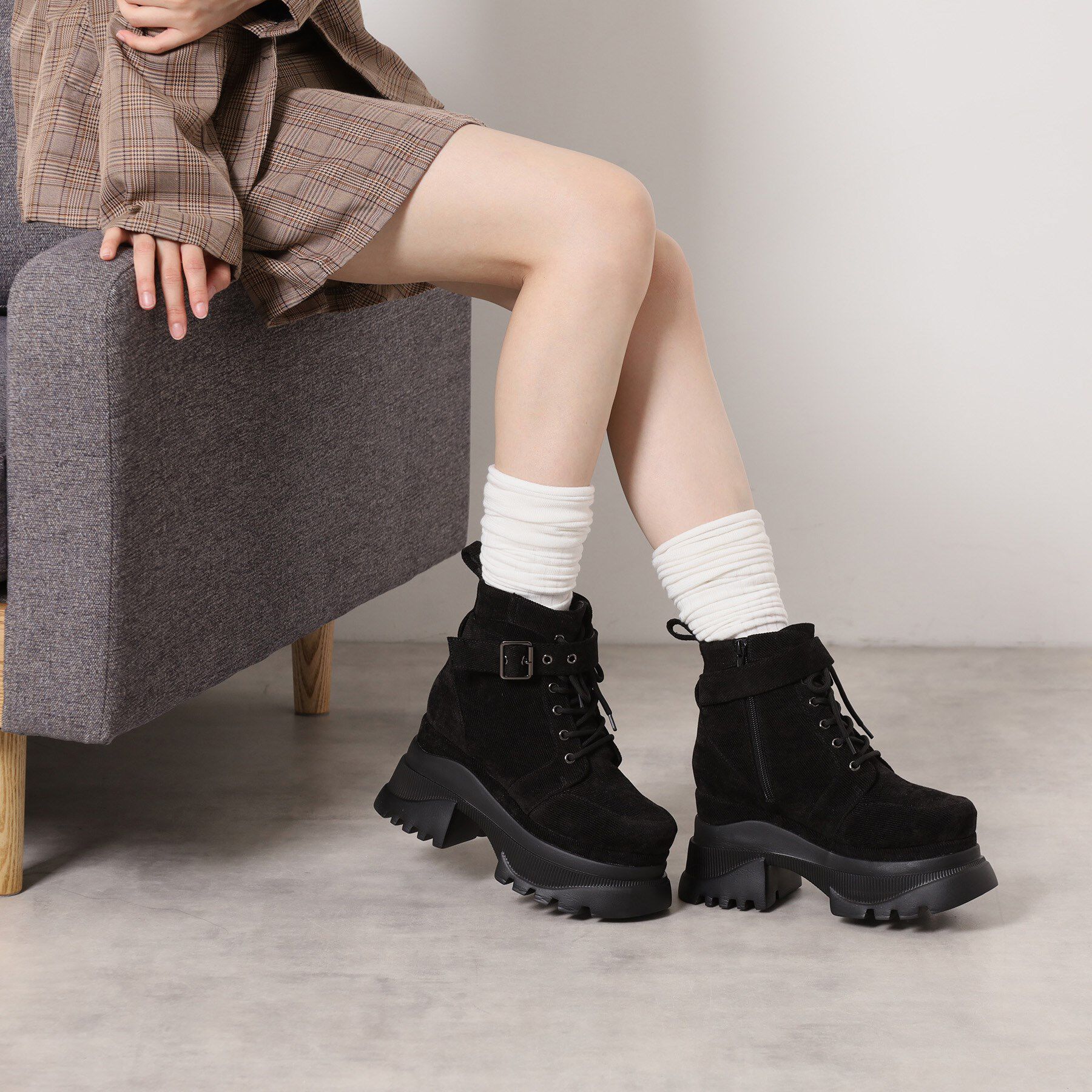 ESPERANZA「レースアップバックル厚底ブーツ」|ショートブーツ|