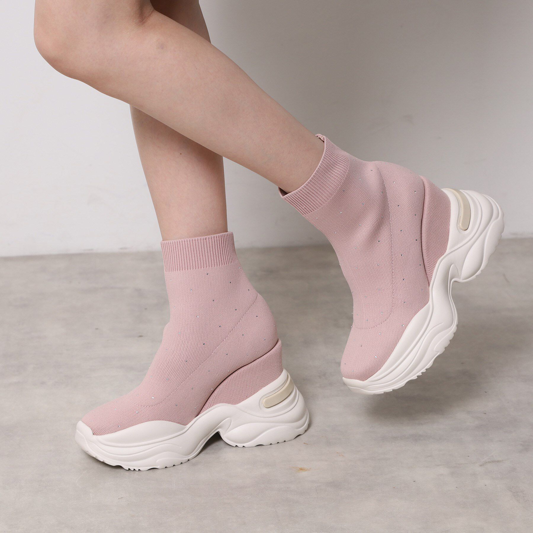 ESPERANZA「【EC先行販売】スニーカーソールラインストーンニットブーツ」|ショートブーツ|