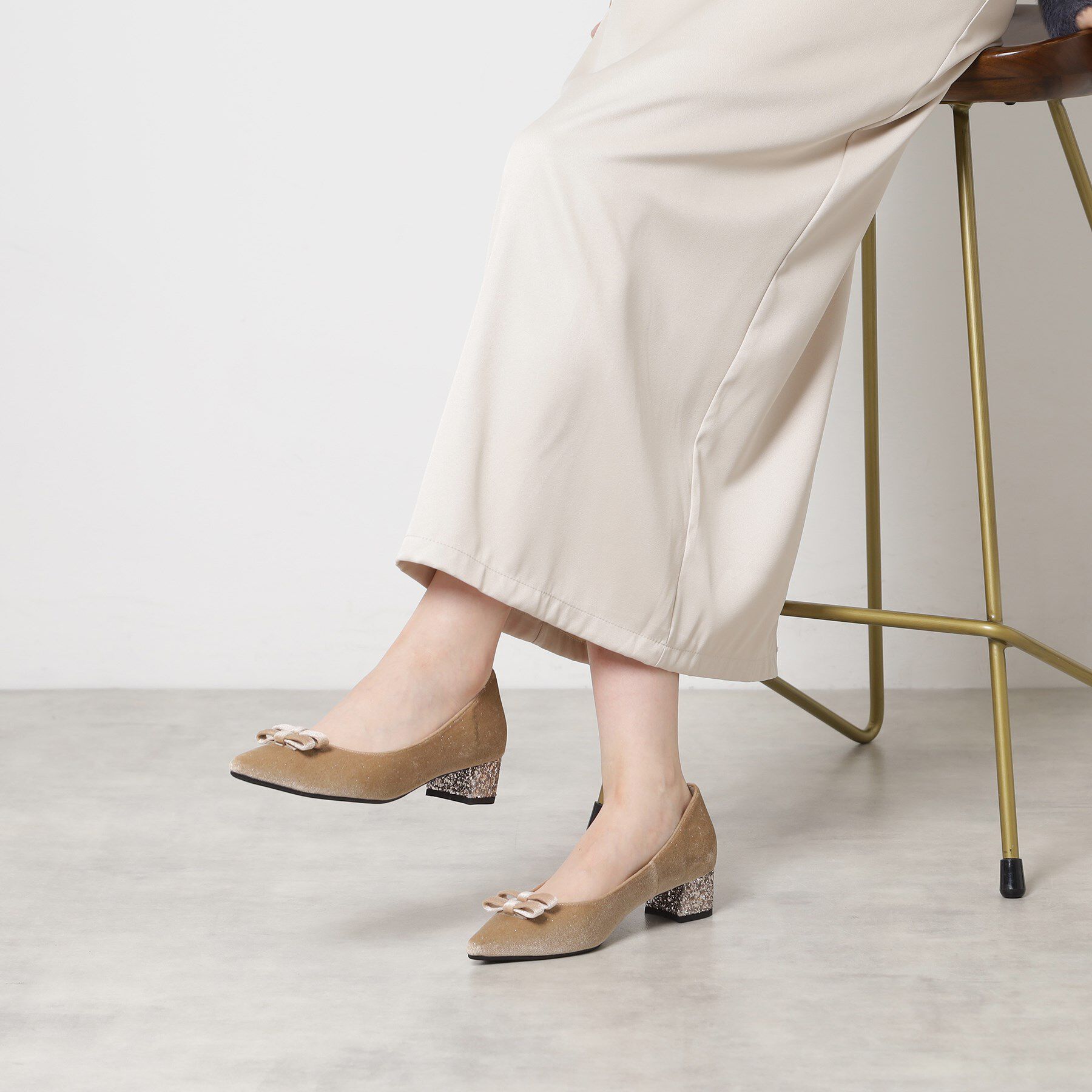 ESPERANZA「ラメベルベットダブルリボンパンプス」|パンプス|