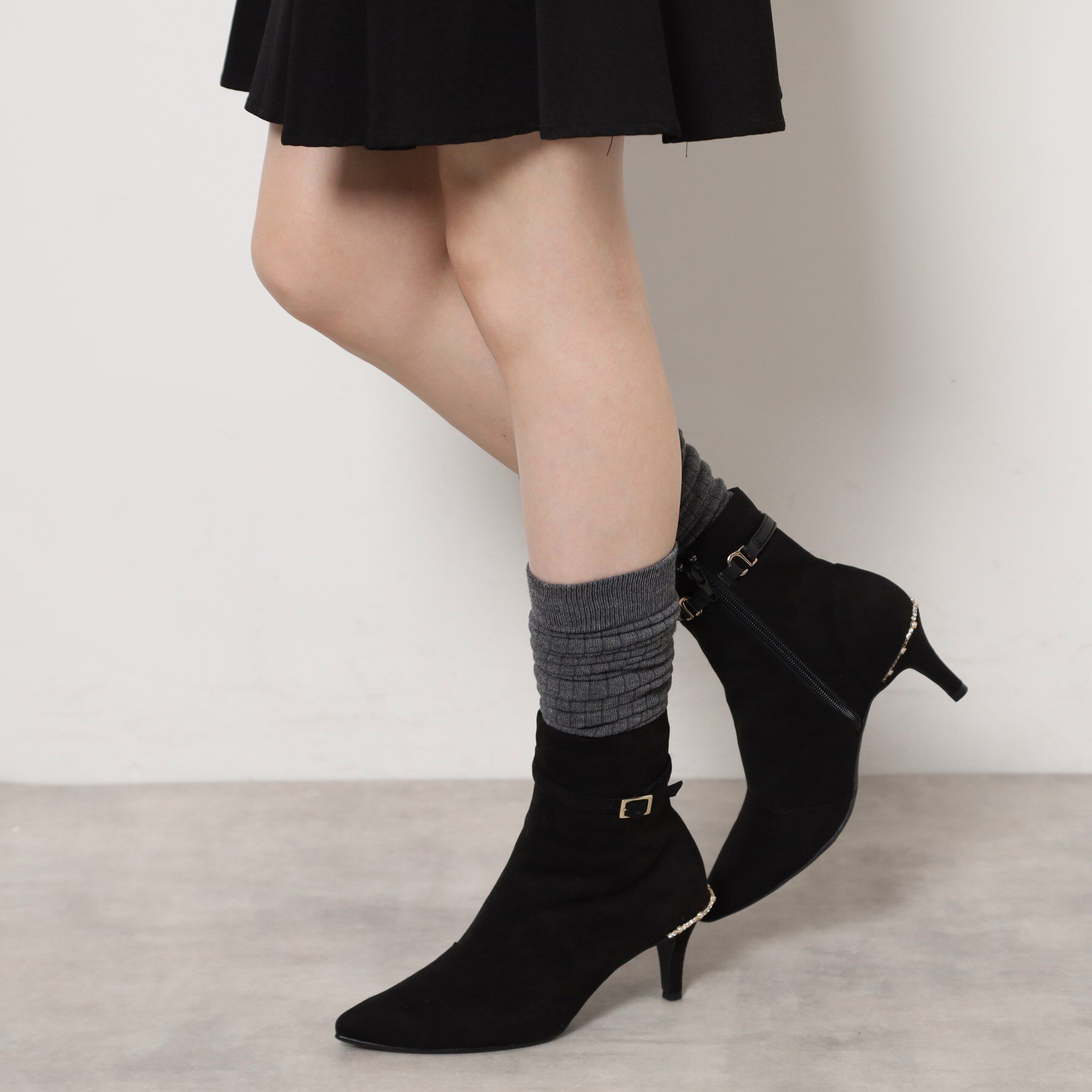 ESPERANZA「ジュエルヒールショートブーツ」|ショートブーツ|ブラック(119)