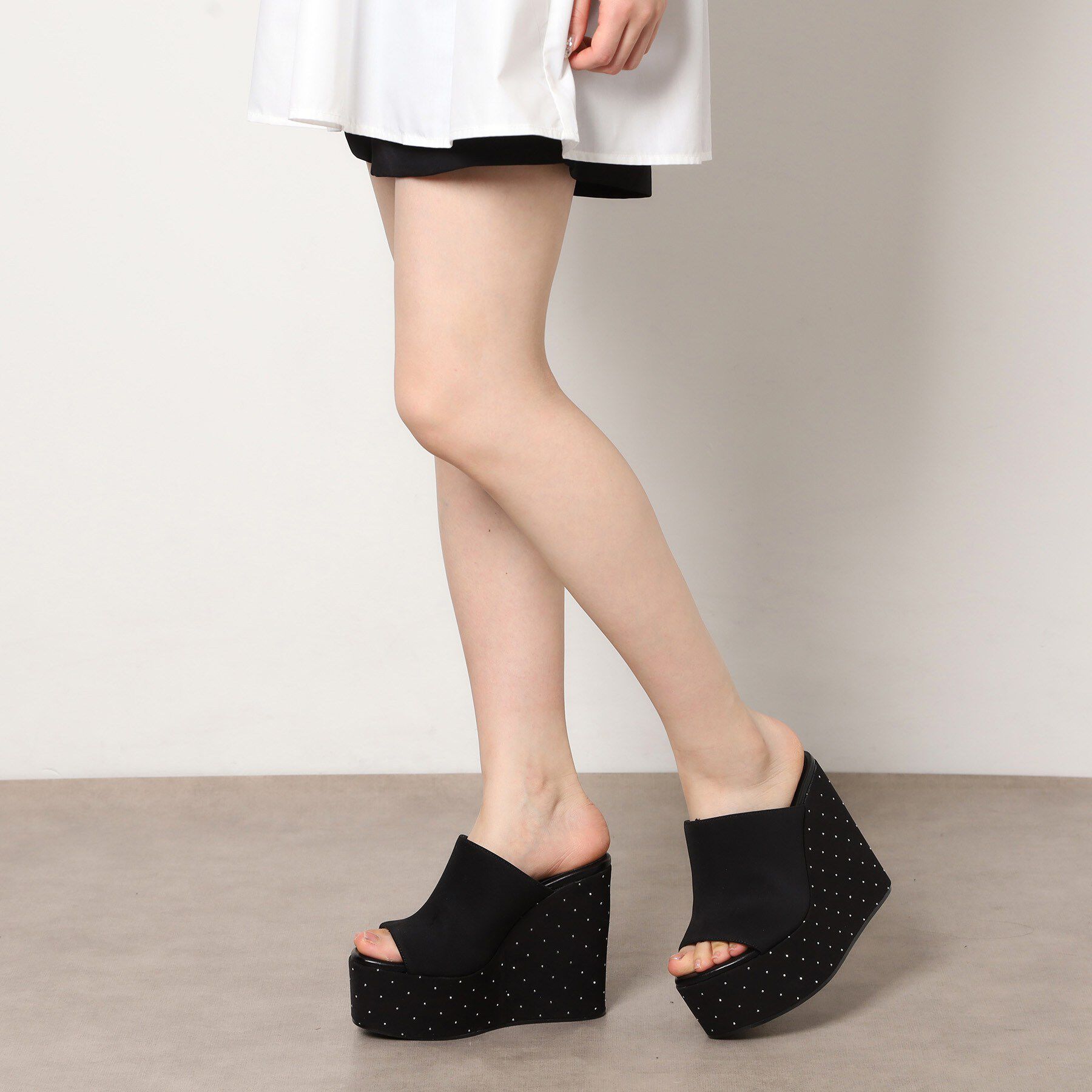 ESPERANZA「ラインストーンウエッジミュール」|サンダル|ブラック(319)