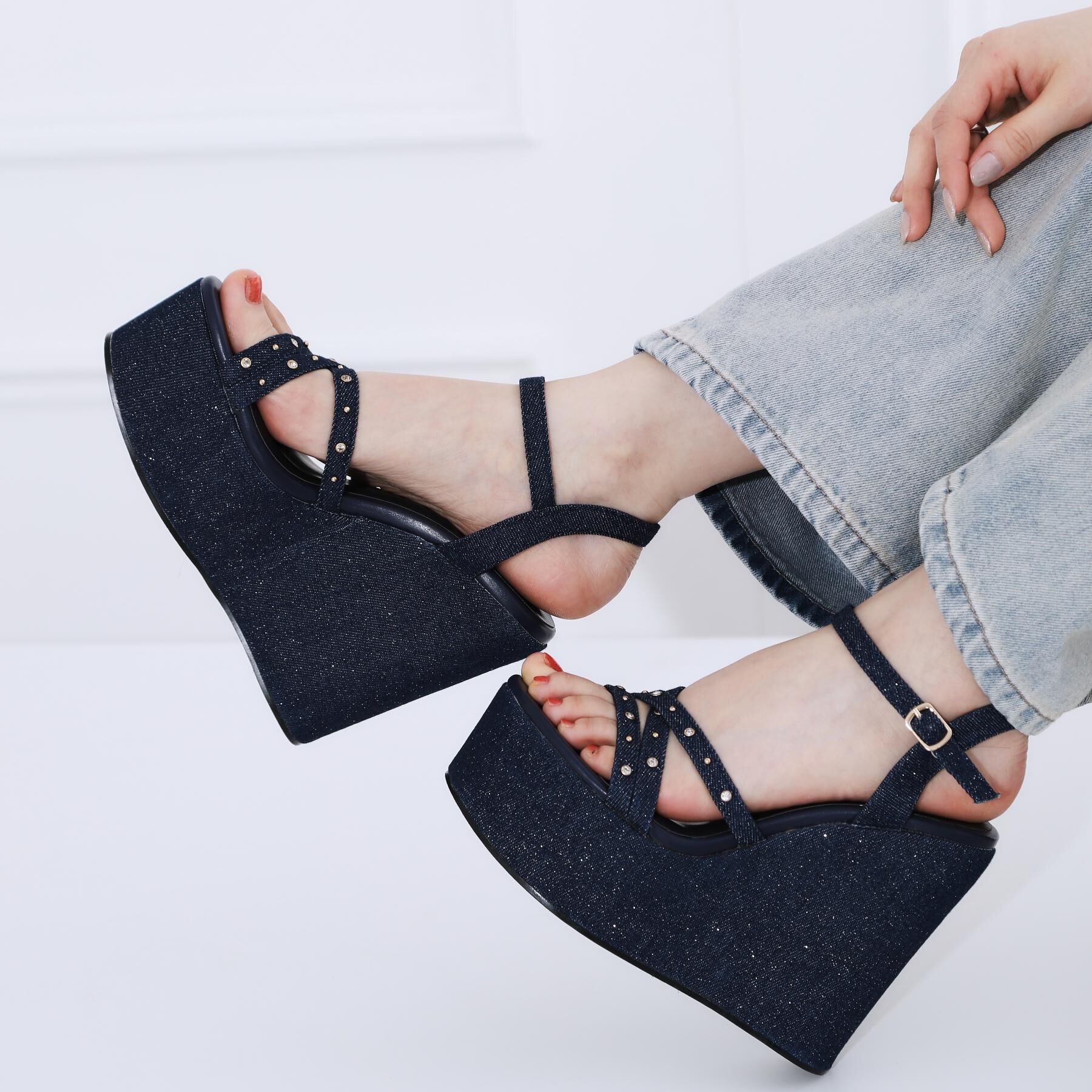 ESPERANZA「ビジュースタッズウェッジサンダル」|サンダル|ブルー(393)