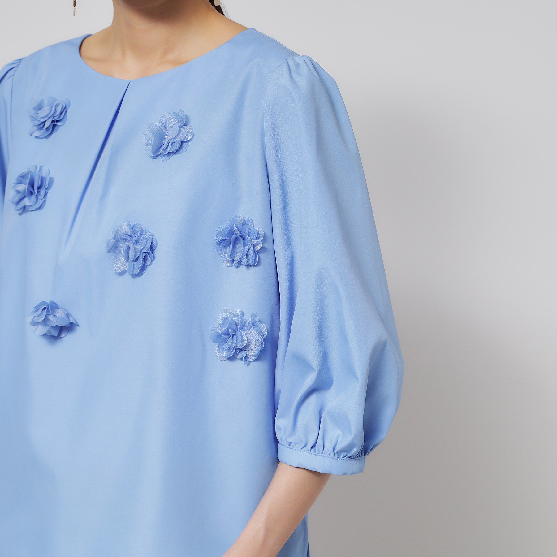 SunaUna「【接触冷感】フラワーパフスリーブブラウス」|シャツ・ブラウス|