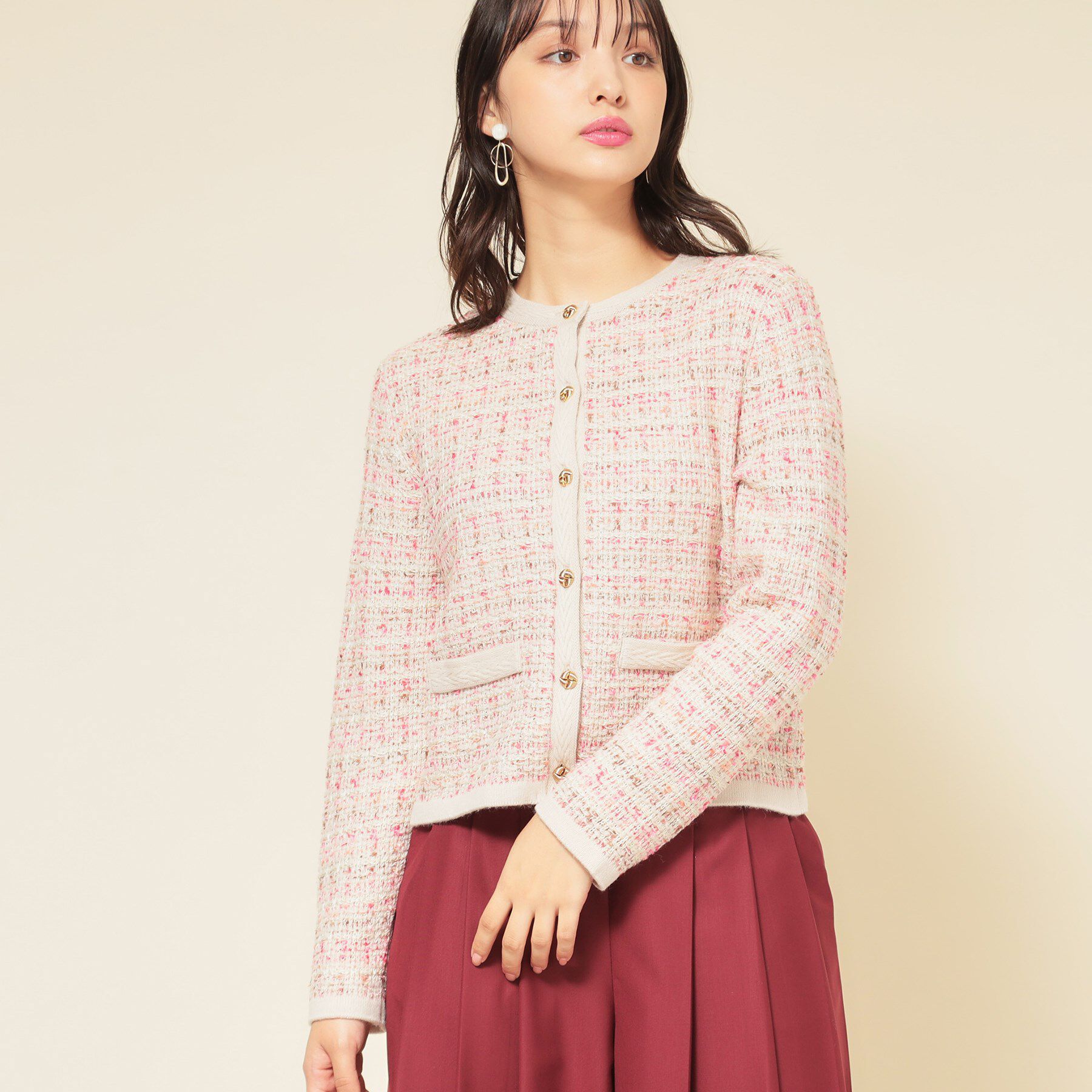 SunaUna「【配色／ミックス】ツイードカーディガン」|カーディガン|