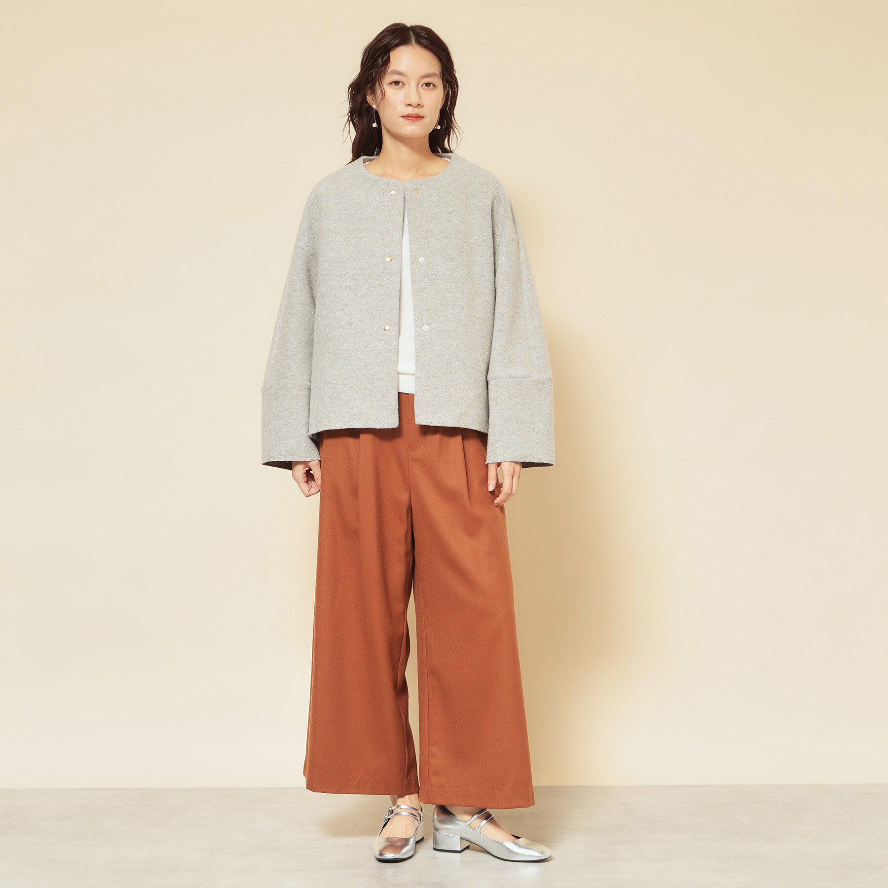 SunaUna「【ショート丈】ノーカラーライトアウター」|ブルゾン・スタジャン|