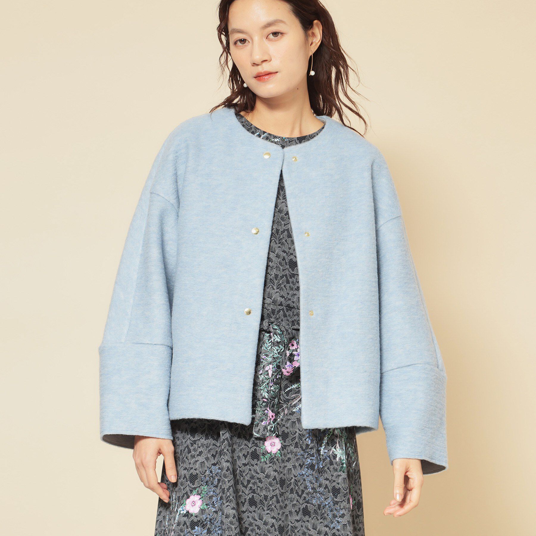 SunaUna「【ショート丈】ノーカラーライトアウター」|ブルゾン・スタジャン|