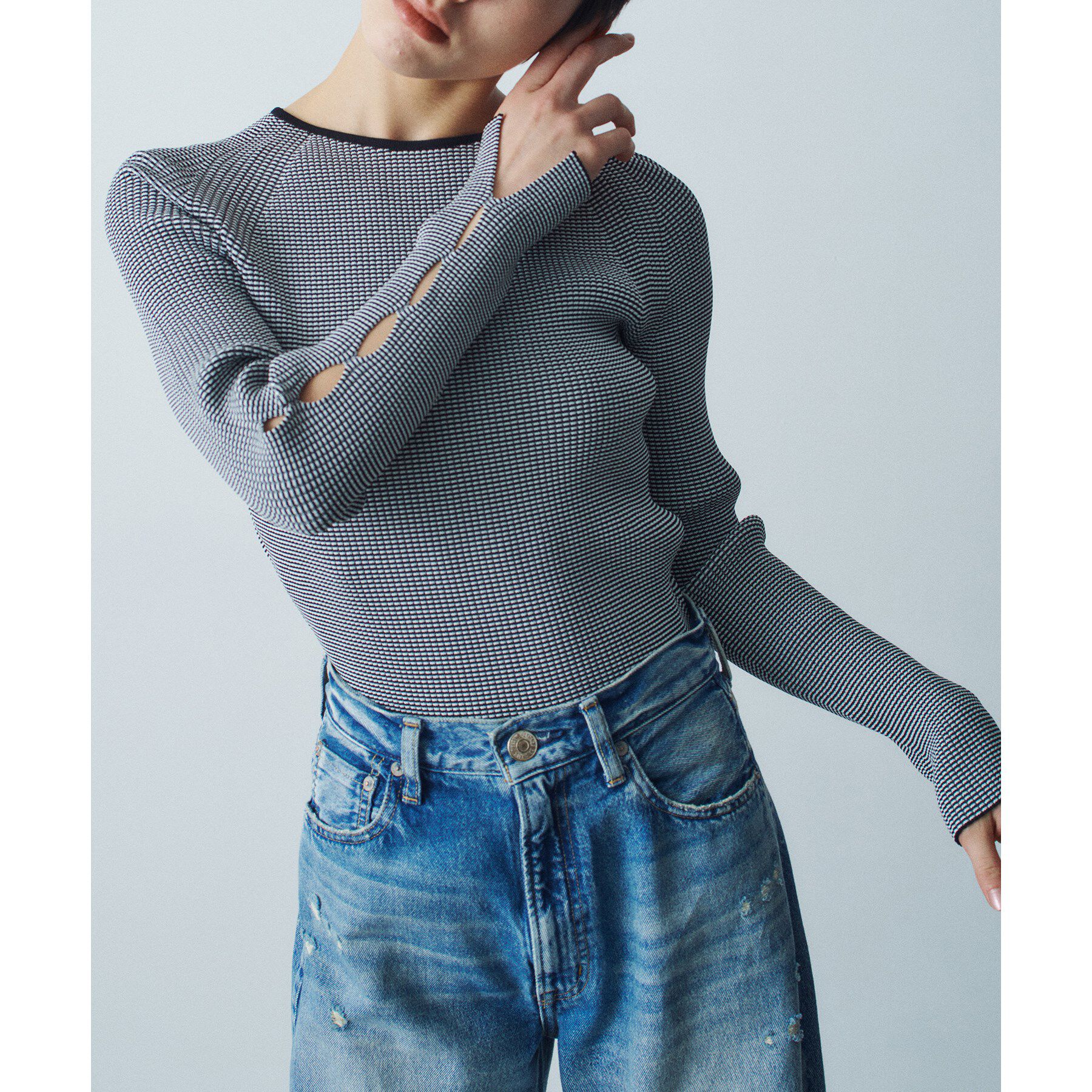 CODE A「hole sleeve knit」|ニット・セーター|ブラック(319)