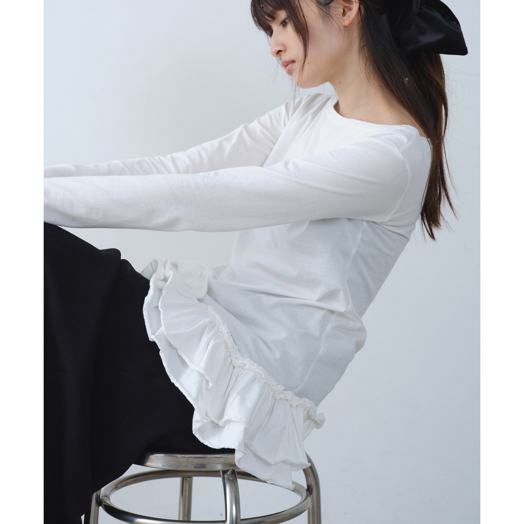 CODE A「easy ruffled tee」|Tシャツ・カットソー|ホワイト(001)