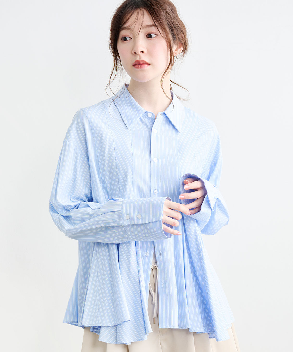 COCO DEAL「フレアペプラムシャツ」|シャツ・ブラウス|ブルーストライプ