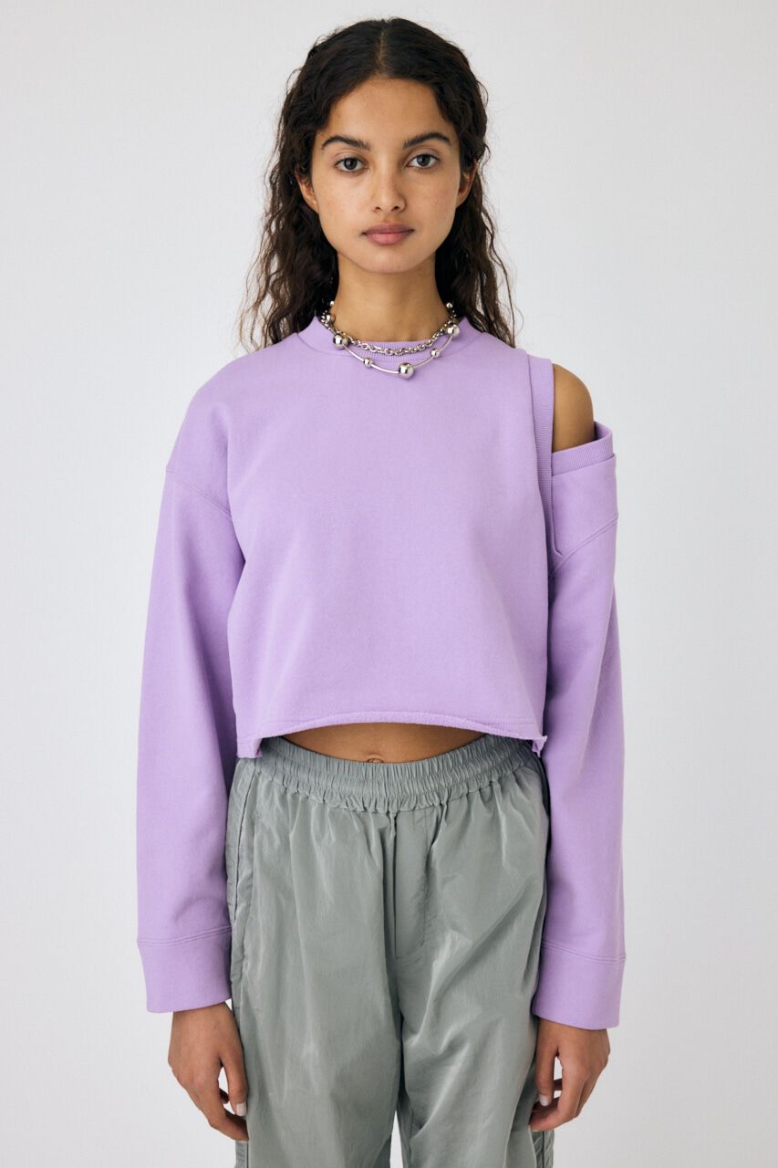 MOUSSY「SHOULDER CUT CROPPED トップス」|パーカー|L/PUR1