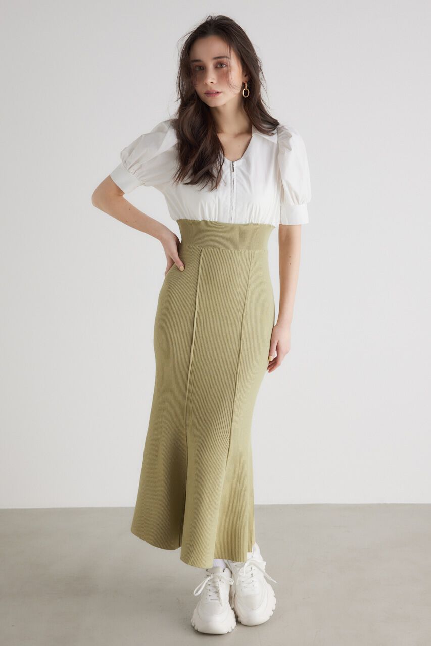 rienda「シャツドッキング Knit OP」|ワンピース|LIME