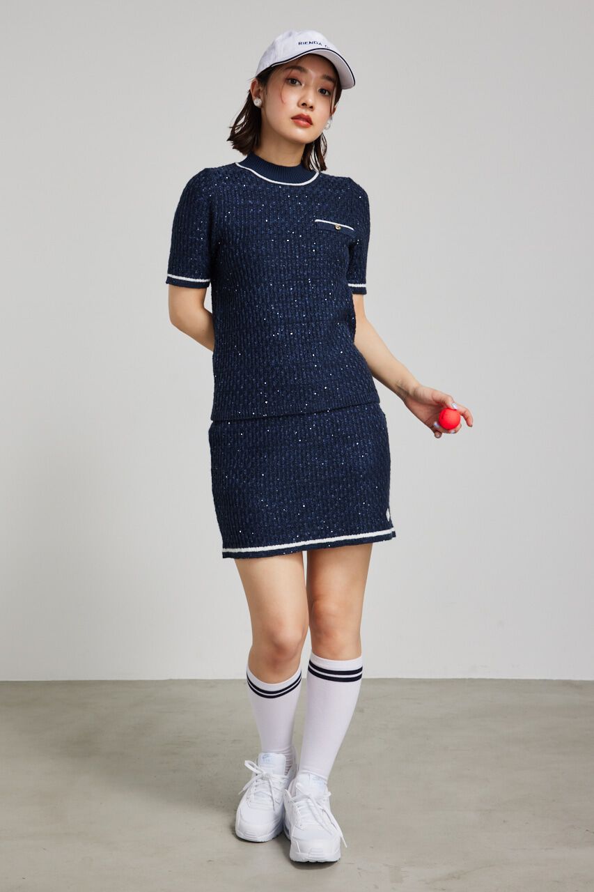 rienda「シャイニーツイードモックネックニットTOP」|ニット・セーター|