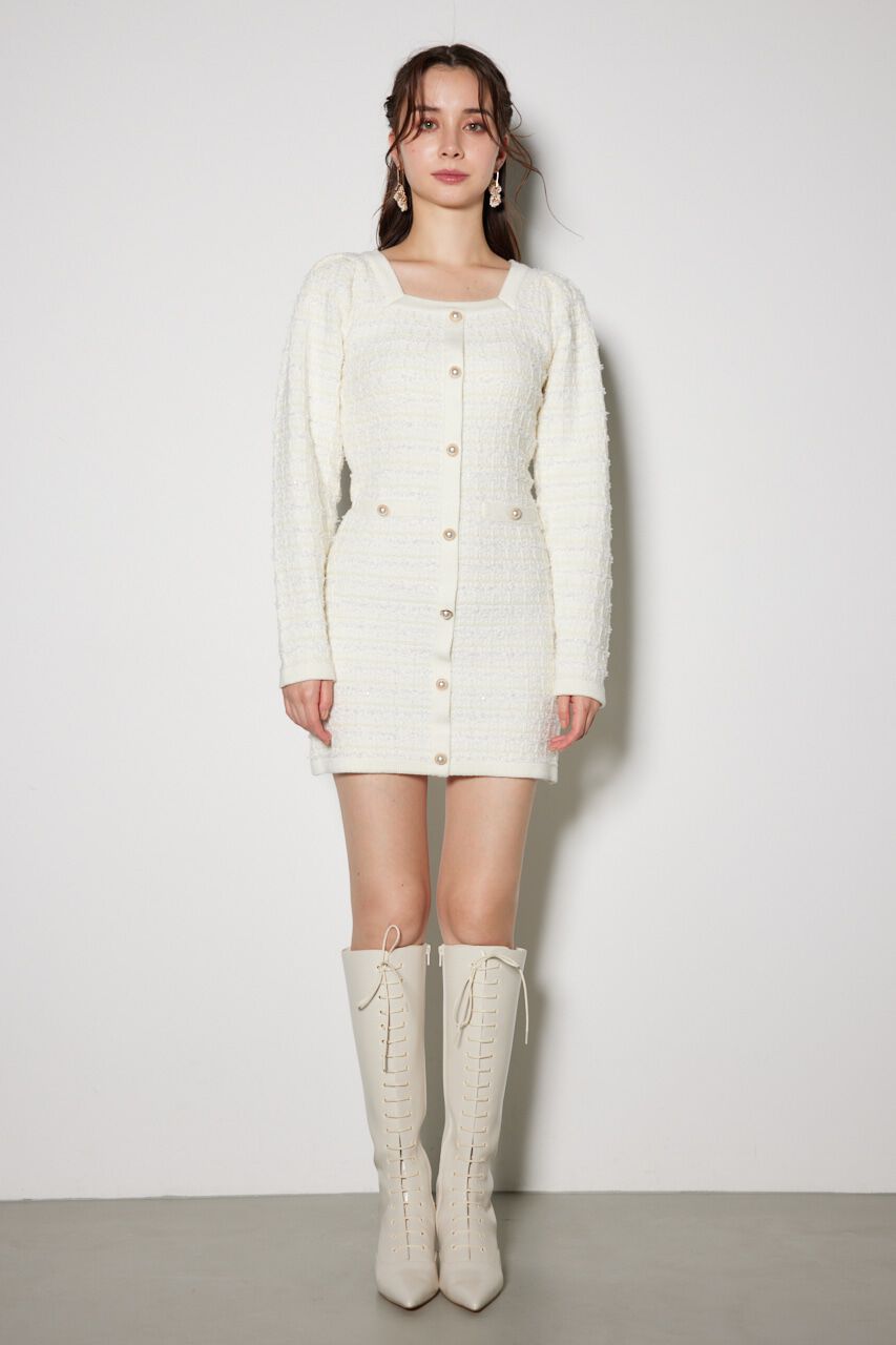 rienda「バイカラーツイードニットミニワンピース」|ワンピース|