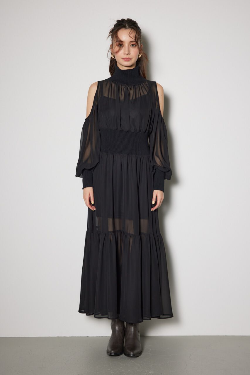 rienda「knitコンビスリットフレアワンピース」|ワンピース|