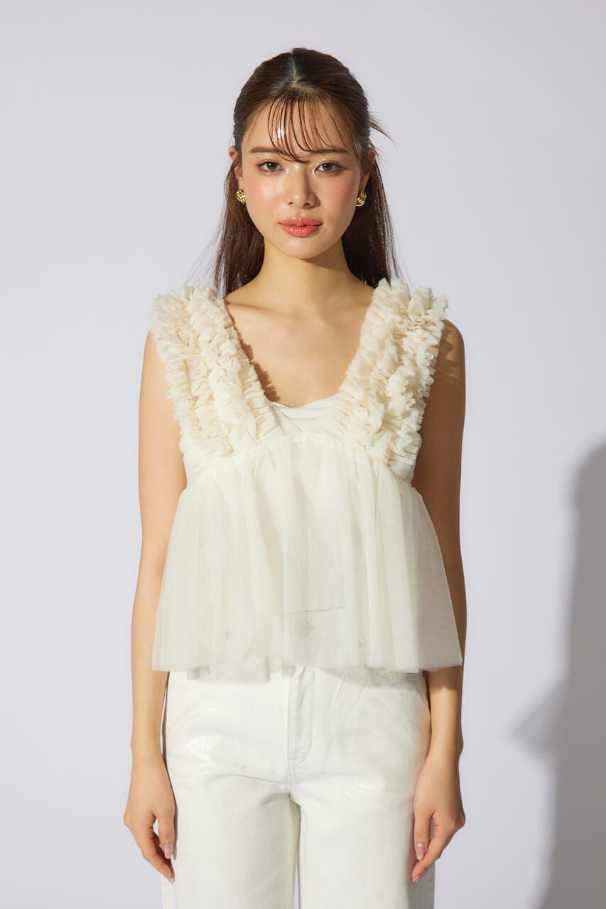 rienda「ボリュームチュールペプラムブラウス」|シャツ・ブラウス|