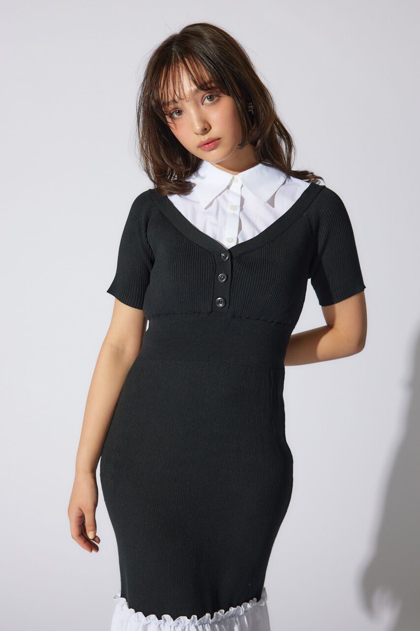 rienda「シャツレイヤードコンビマーメイドニットワンピース」|ワンピース|