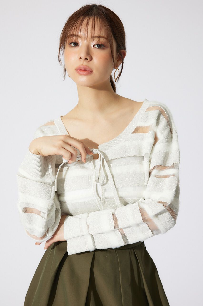 rienda「シアーボーダーニットカーディガン」|カーディガン|WHT