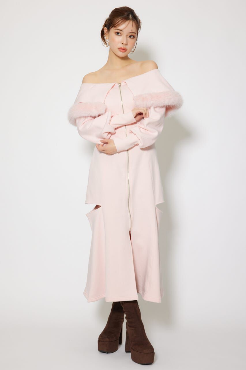 rienda「フェイクファー付きカッティング裏起毛ワンピース」|ワンピース|PNK
