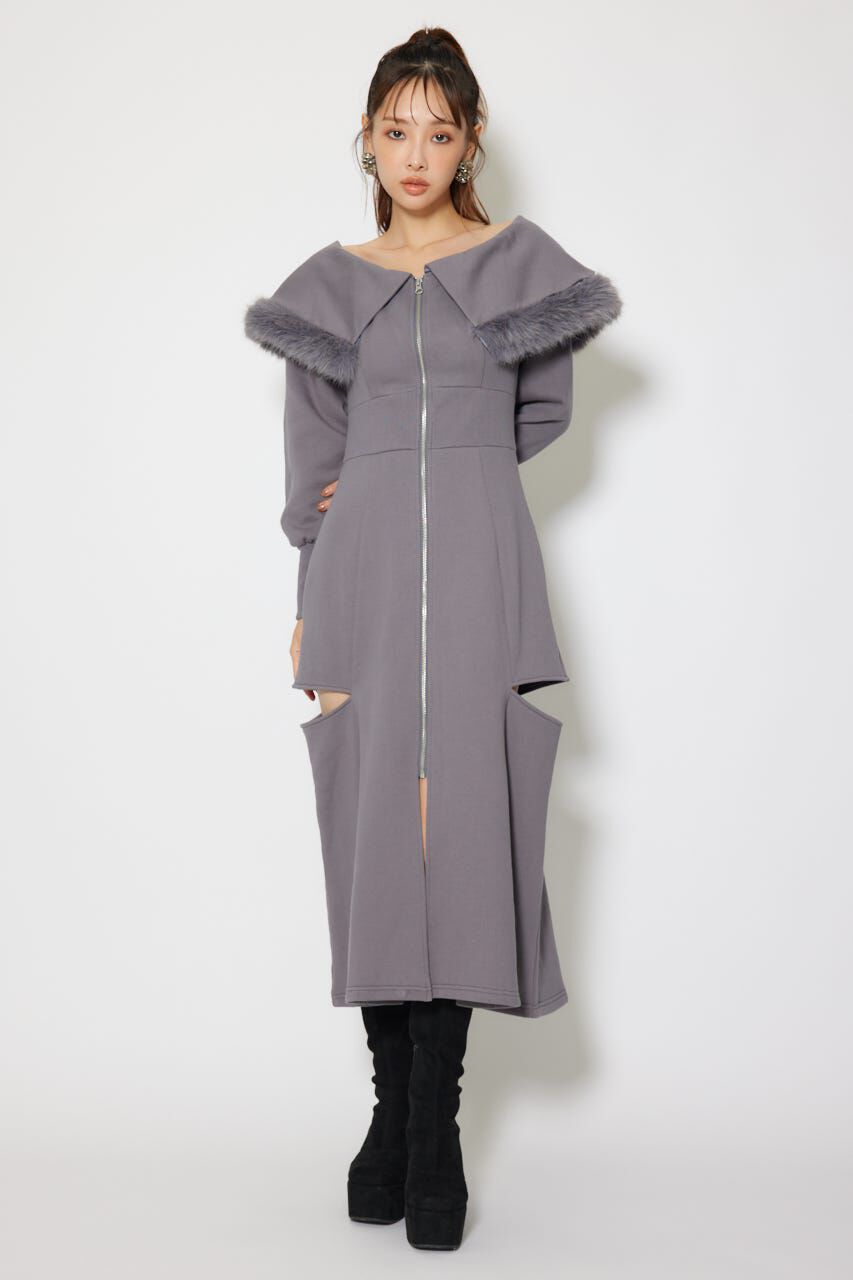 rienda「フェイクファー付きカッティング裏起毛ワンピース」|ワンピース|