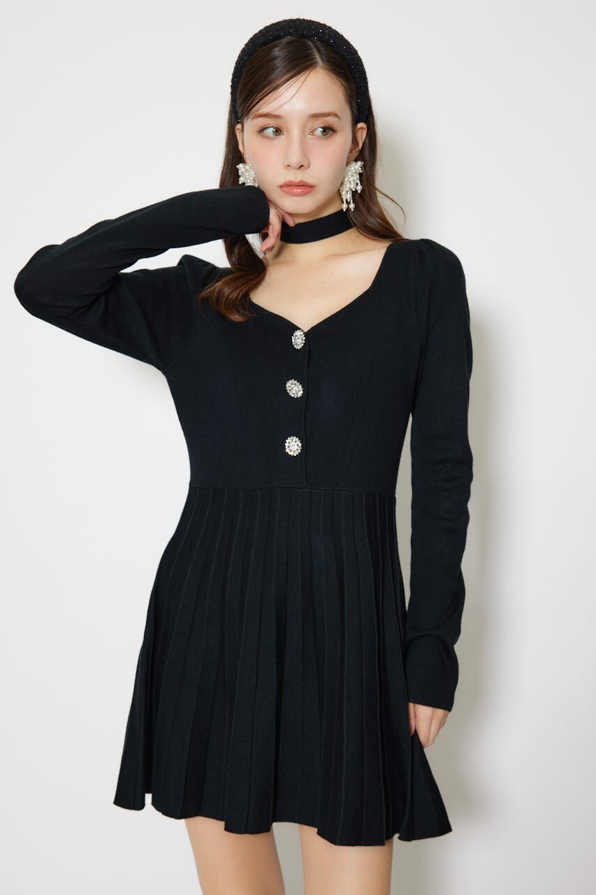 rienda「フロントビジュープリーツミニニットワンピース」|ワンピース|