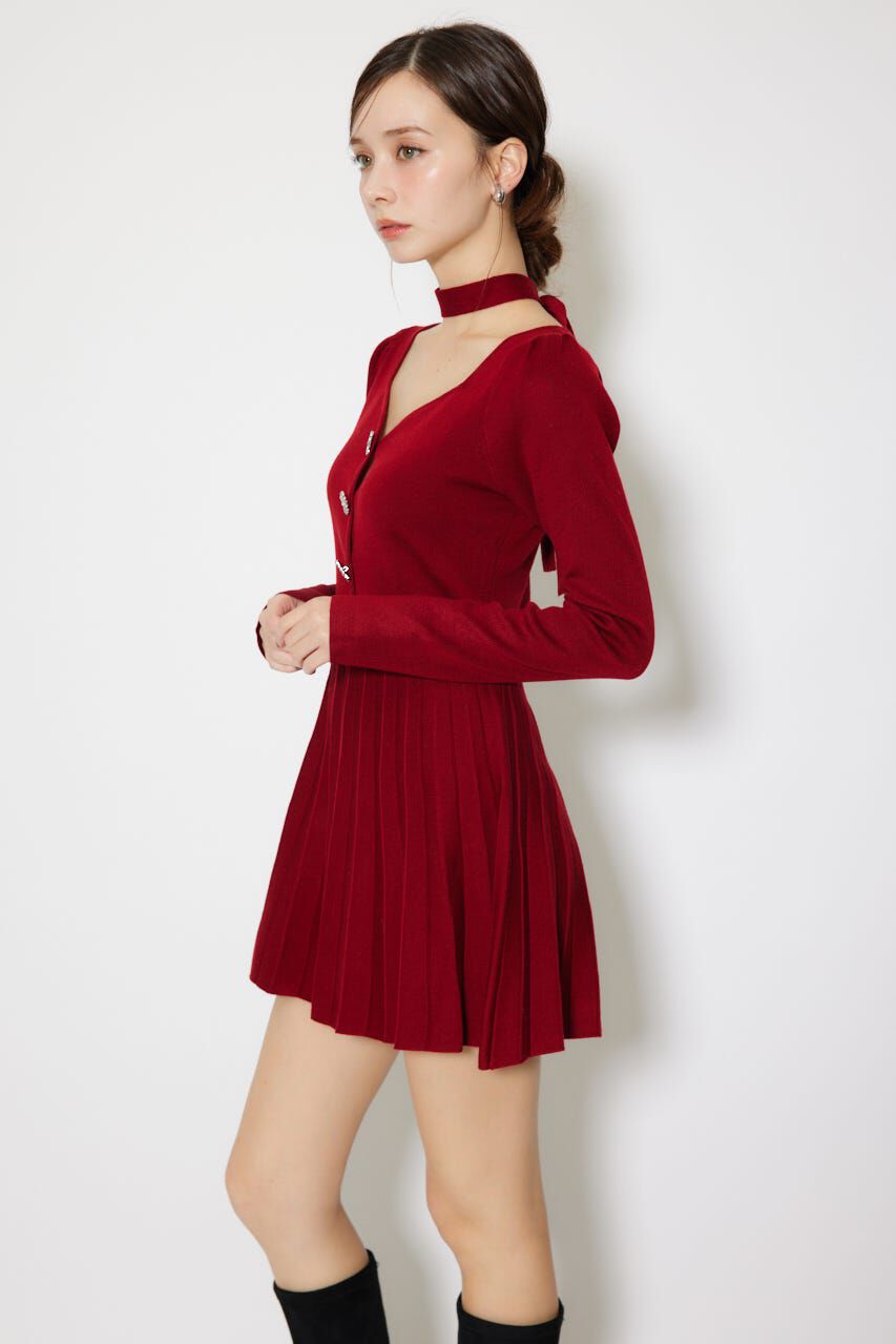 rienda「フロントビジュープリーツミニニットワンピース」|ワンピース|