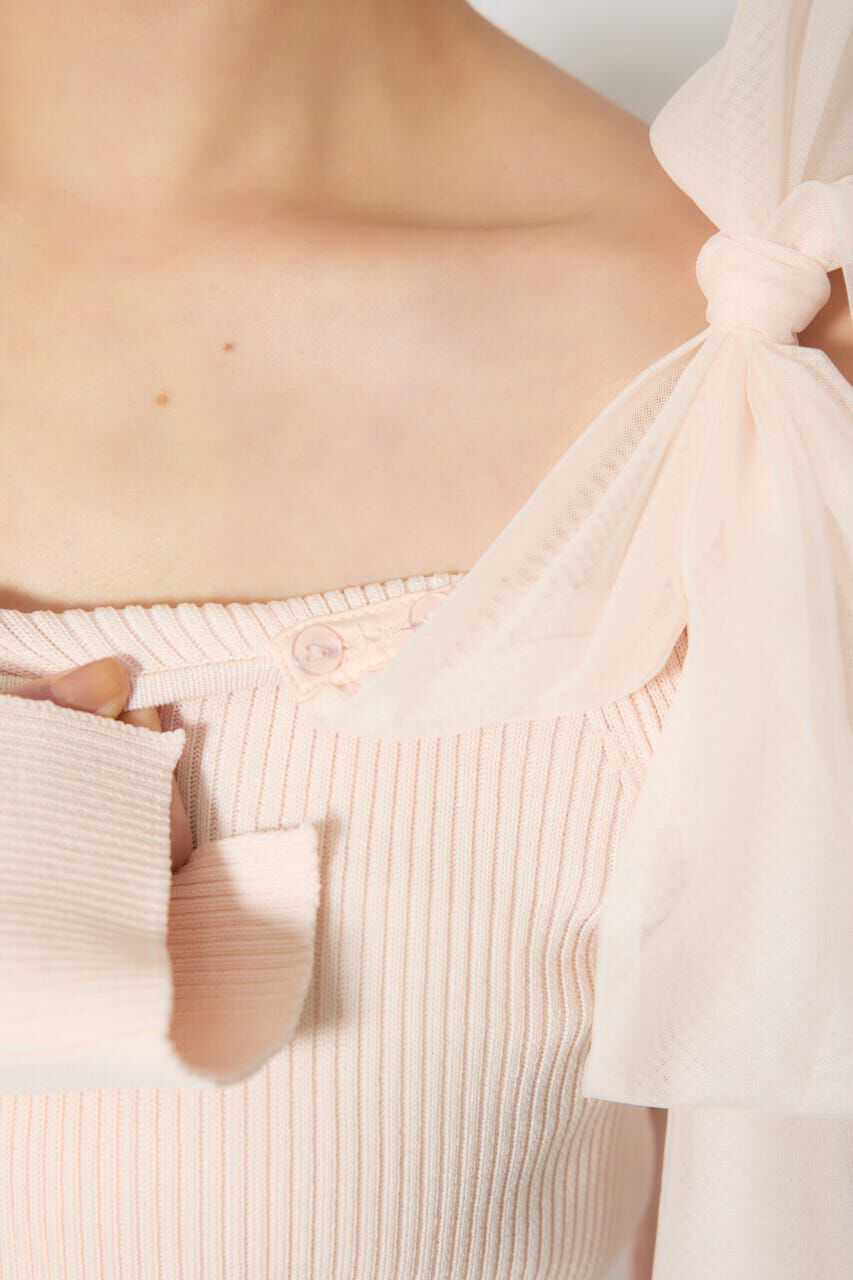 rienda「ショルダーリボンチュールニットワンピース」|ワンピース|