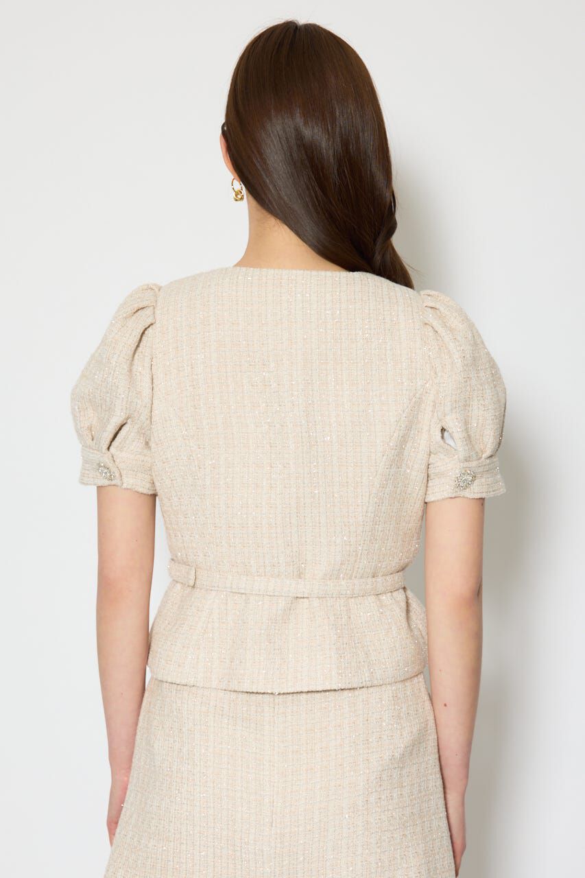 rienda「ノーカラーツイードペプラムジャケット」|その他|