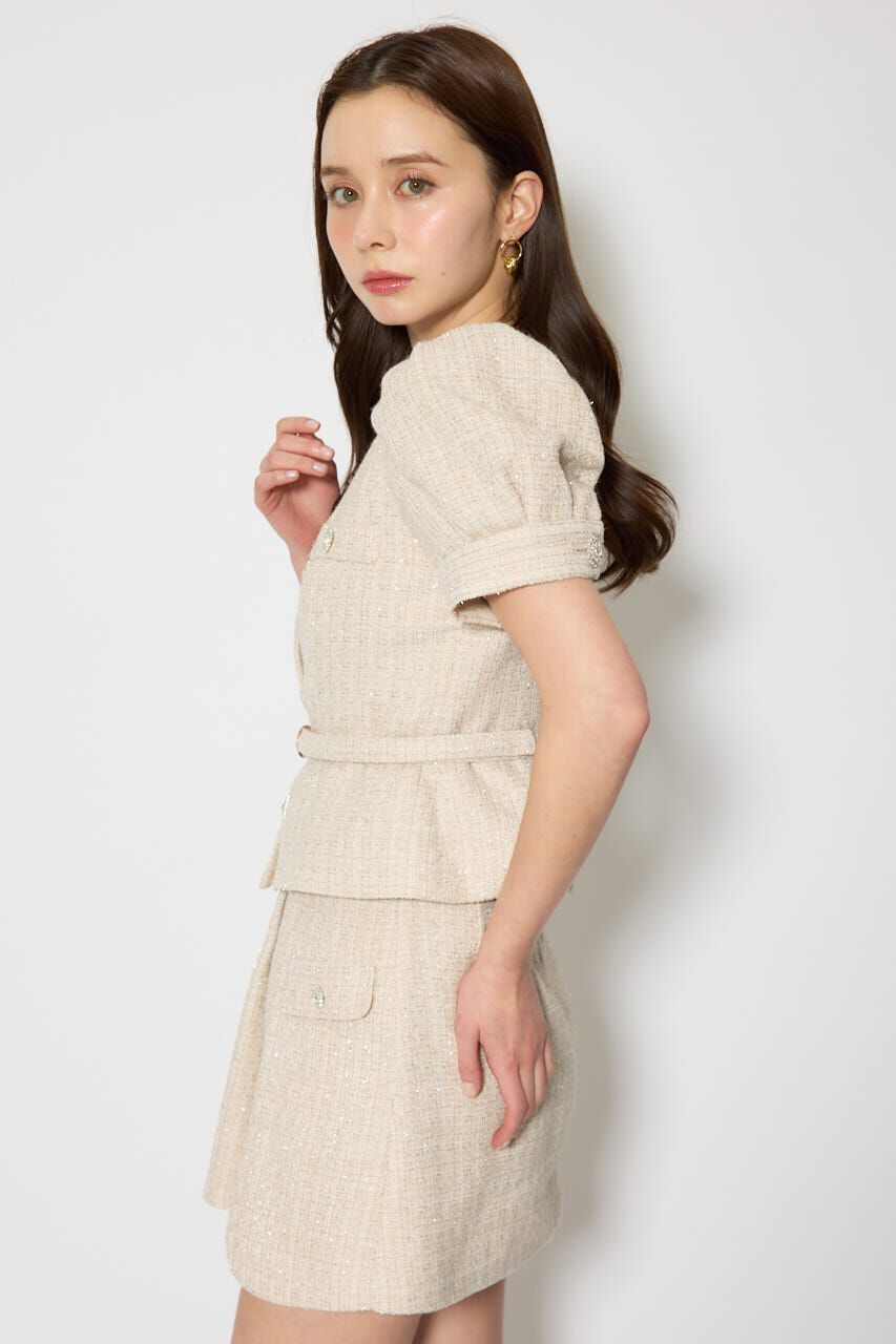 rienda「ノーカラーツイードペプラムジャケット」|その他|