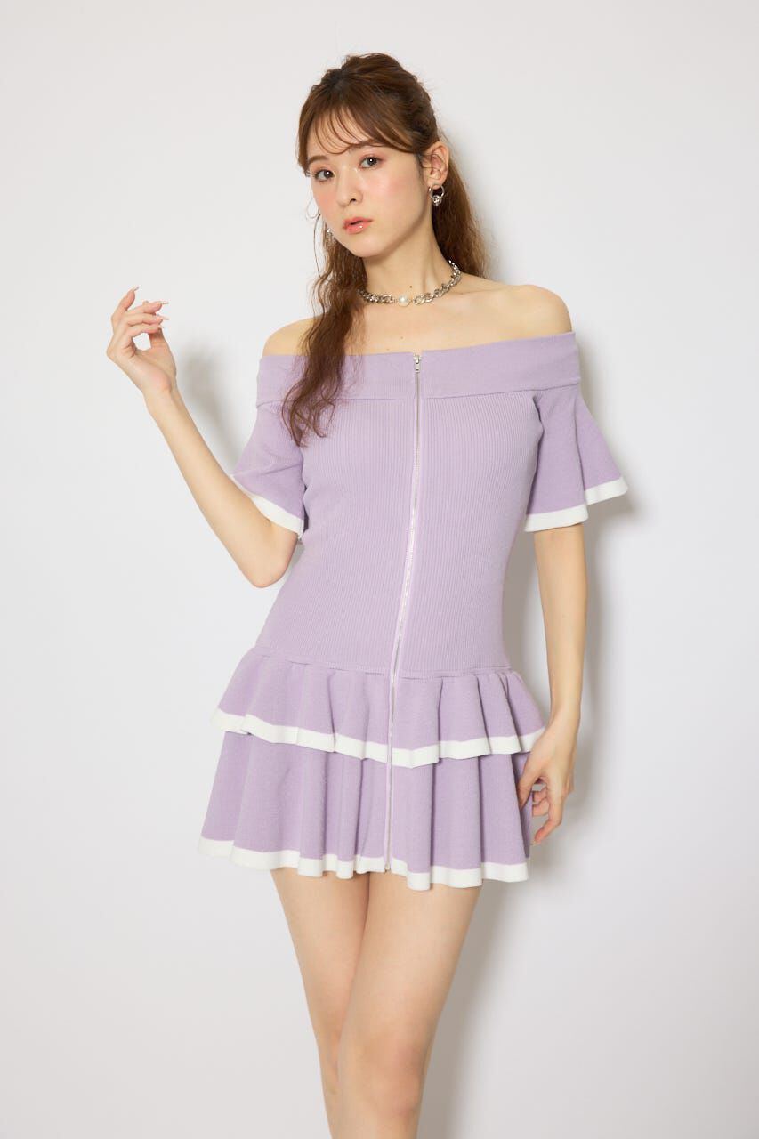 rienda「オフショルフロントジップニットミニワンピース」|ワンピース|PUR