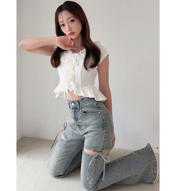 RESEXXY「カットアウトリボンデニムパンツ」|デニム|