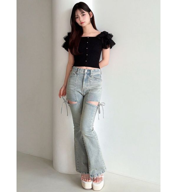 RESEXXY「カットアウトリボンデニムパンツ」|デニム|