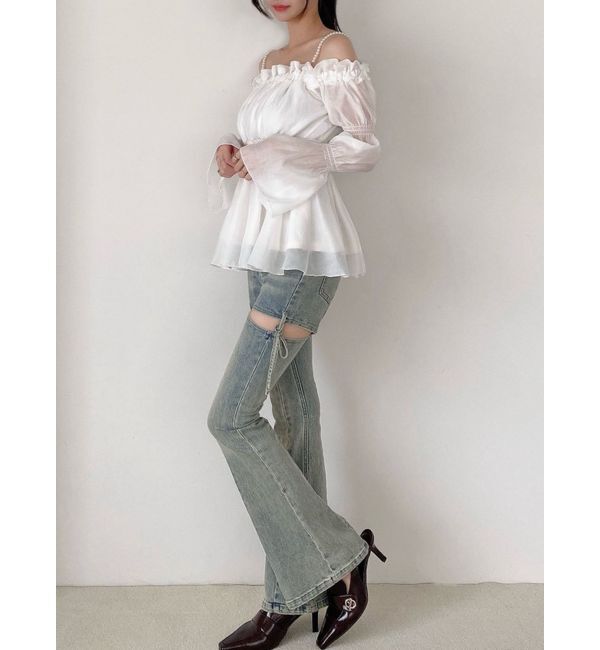 RESEXXY「カットアウトリボンデニムパンツ」|デニム|