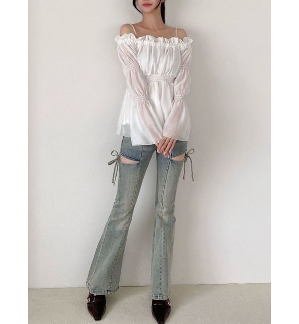 RESEXXY「カットアウトリボンデニムパンツ」|デニム|