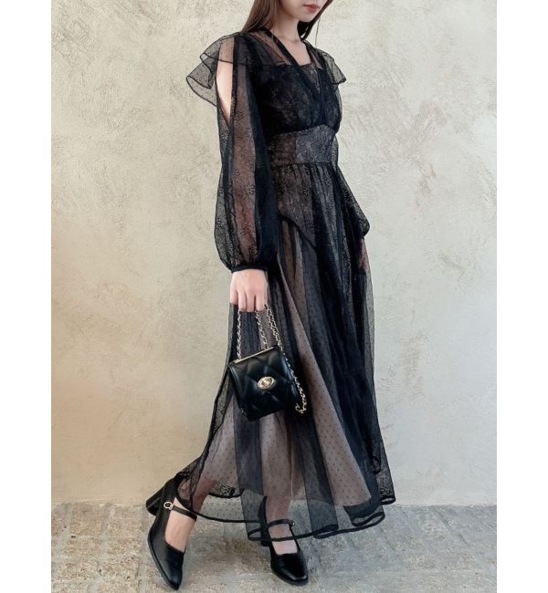 dazzlin「MIXレースドレス」|ドレス|ブラック