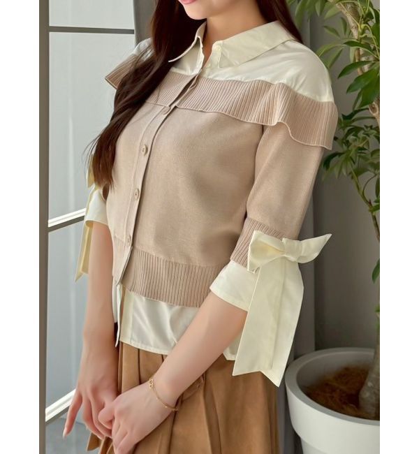 dazzlin「シャツレイヤードライクニットトップス」|ニット・セーター|ベージュ