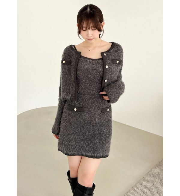 dazzlin「【セット対応】ヘアリーニットジャケット」|ノーカラージャケット|