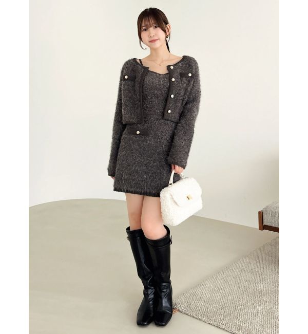 dazzlin「【セット対応】ヘアリーニットジャケット」|ノーカラージャケット|